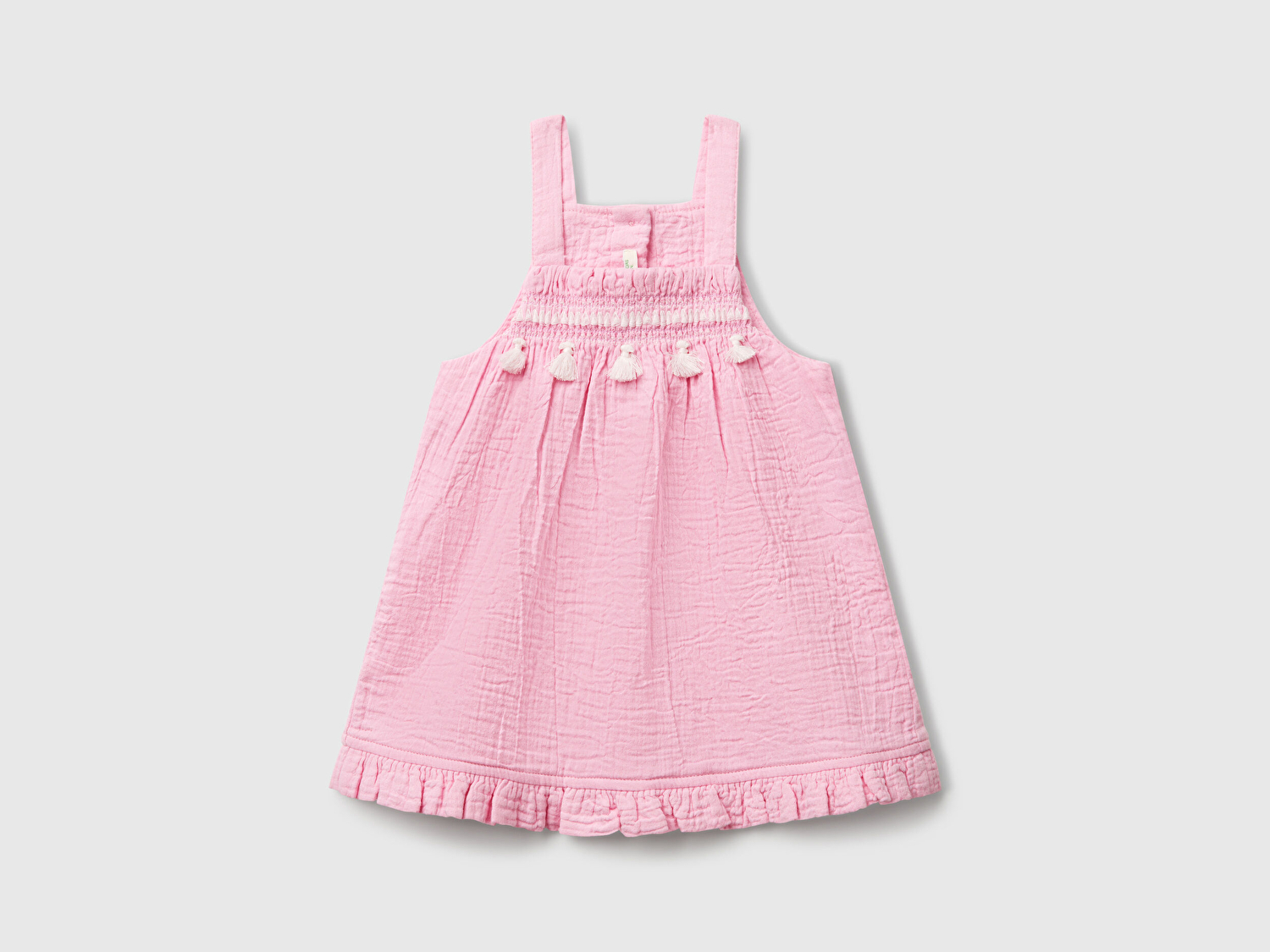 Benetton Bebek Pembe Eteği Fırfırlı Püskül Detaylı Arkası Düğmeli Müslin Tulum