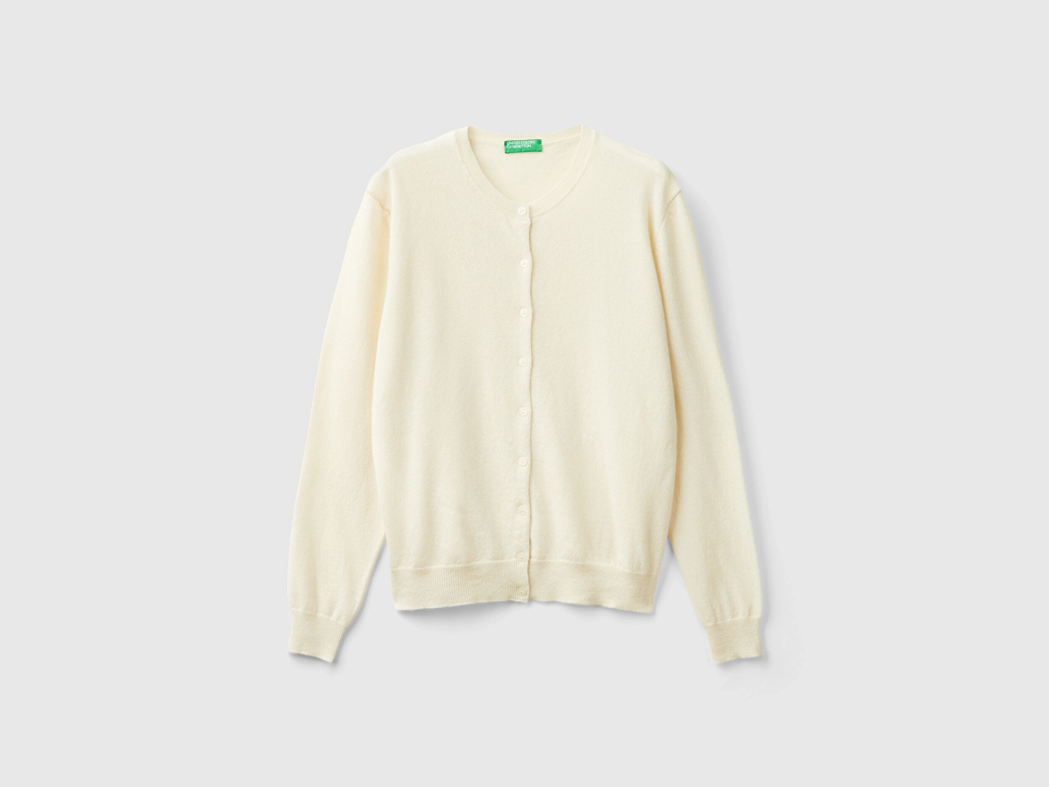 Benetton Kadın Krem Bisiklet Yaka %100 Merino Hırka