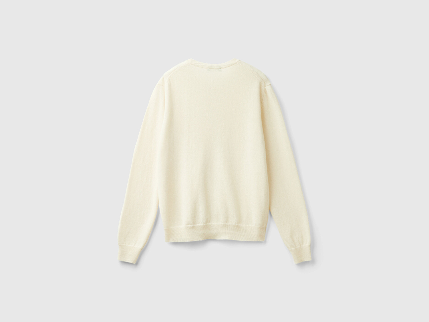 Benetton Kadın Krem Bisiklet Yaka %100 Merino Hırka