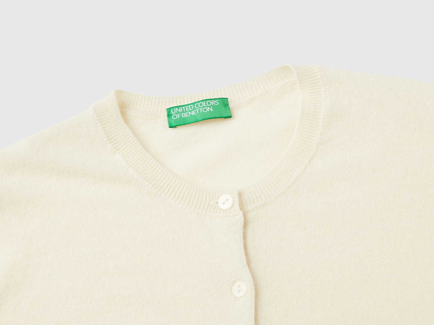 Benetton Kadın Krem Bisiklet Yaka %100 Merino Hırka