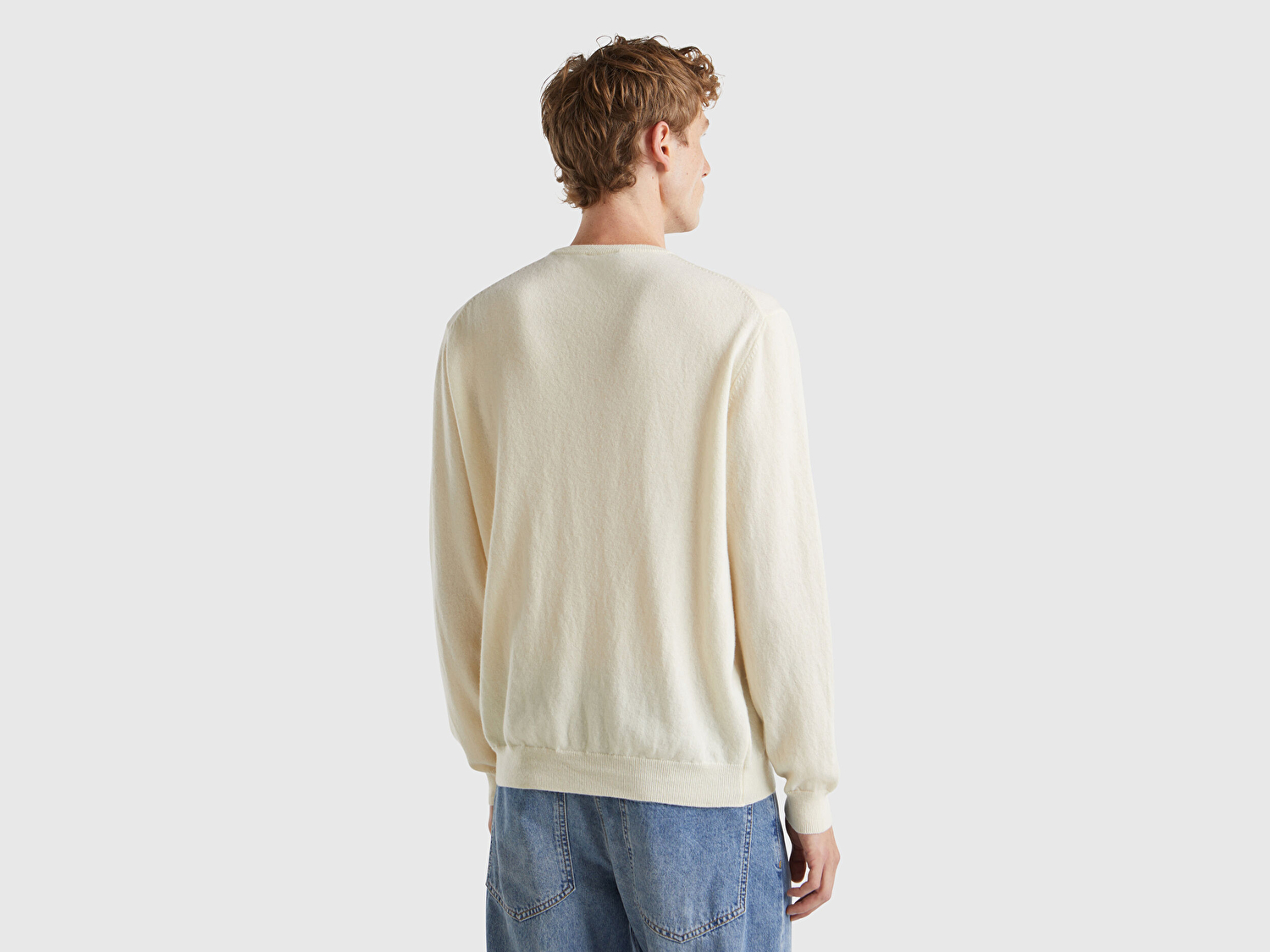 Benetton Erkek Krem Bisiklet Yaka %100 Merino Kazak