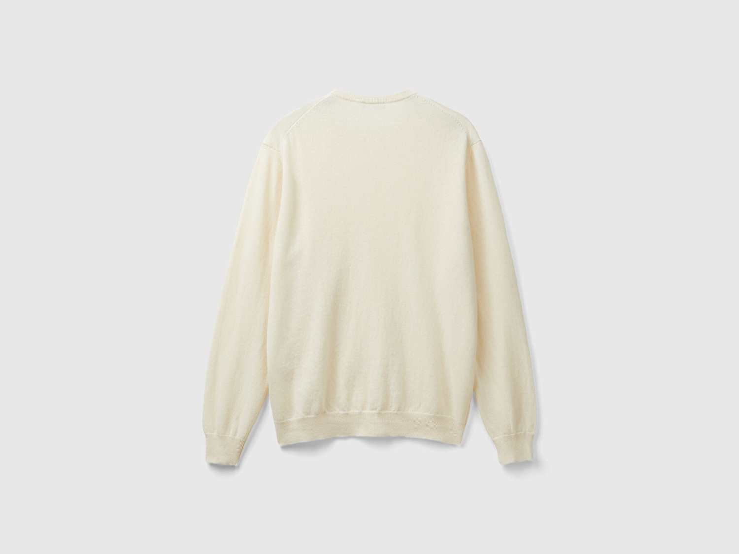 Benetton Erkek Krem Bisiklet Yaka %100 Merino Kazak