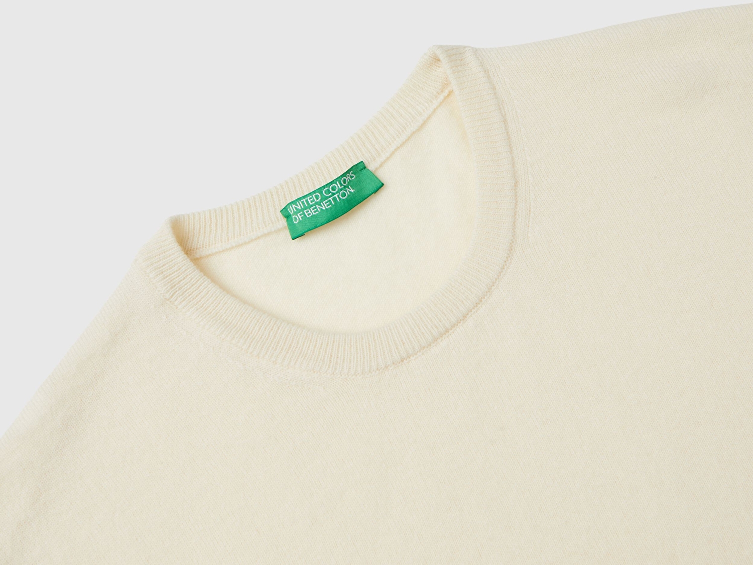 Benetton Erkek Krem Bisiklet Yaka %100 Merino Kazak