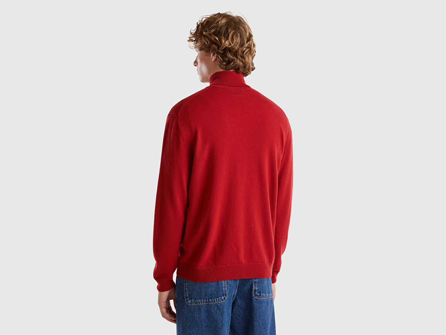 Benetton Erkek Bordo Boğazlı %100 Merino Kazak