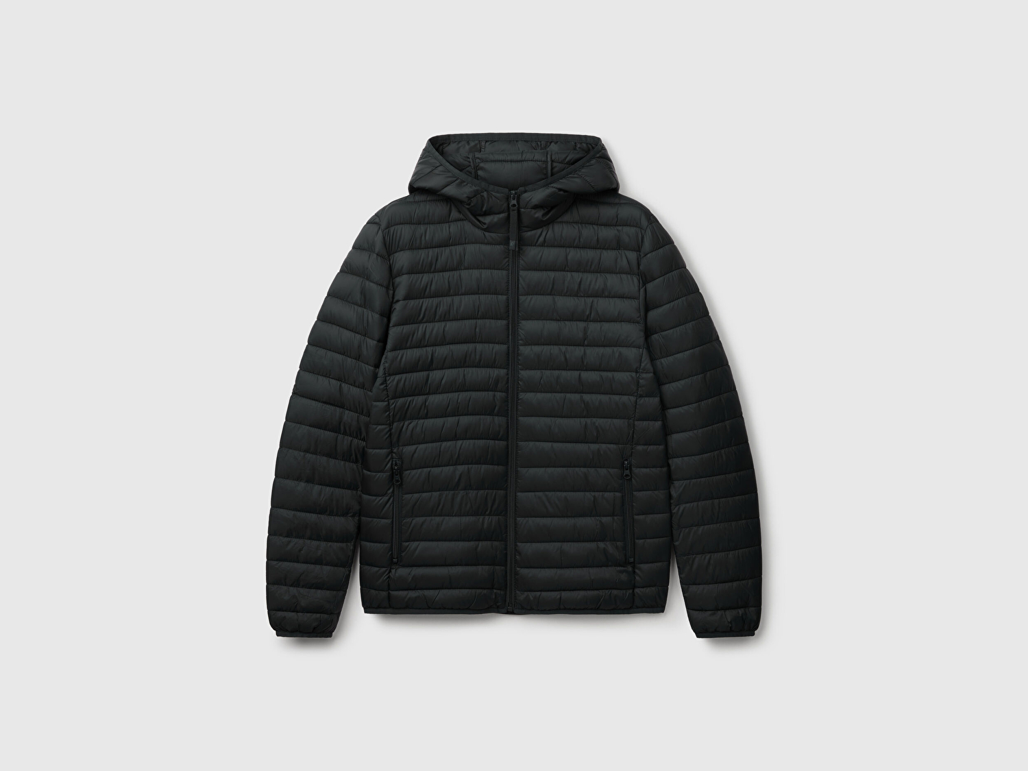 Benetton Erkek Siyah Polyester Dolgulu Regular Fit Kapüşonlu Puffer Mont