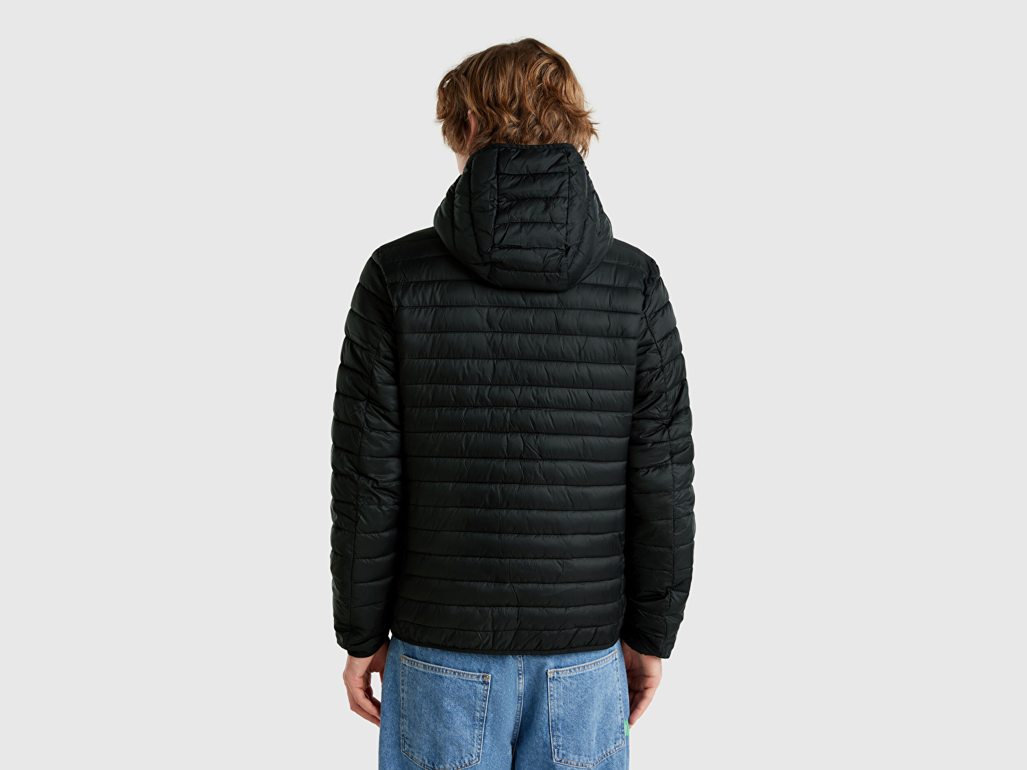 Benetton Erkek Siyah Polyester Dolgulu Regular Fit Kapüşonlu Puffer Mont