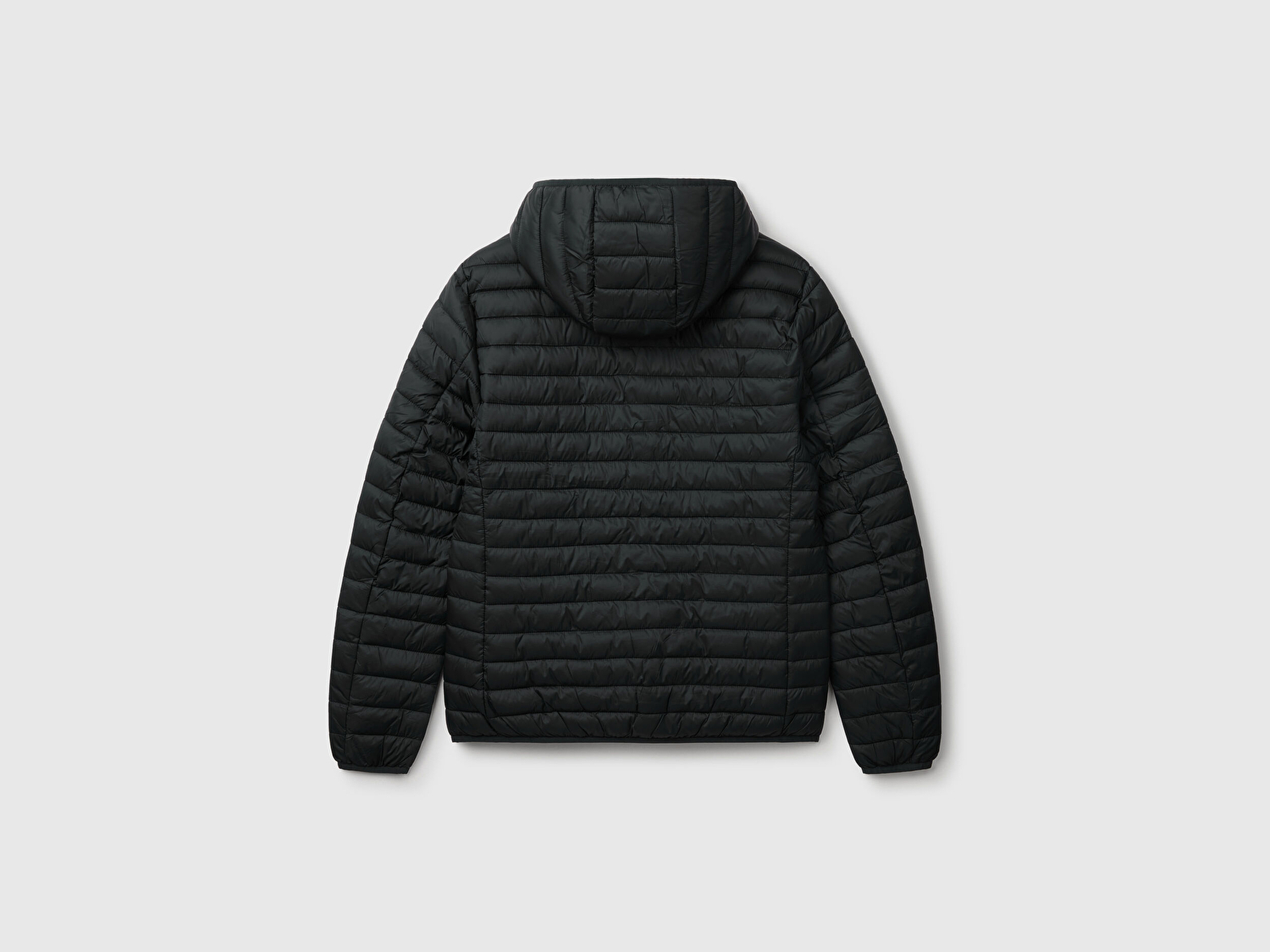Benetton Erkek Siyah Polyester Dolgulu Regular Fit Kapüşonlu Puffer Mont