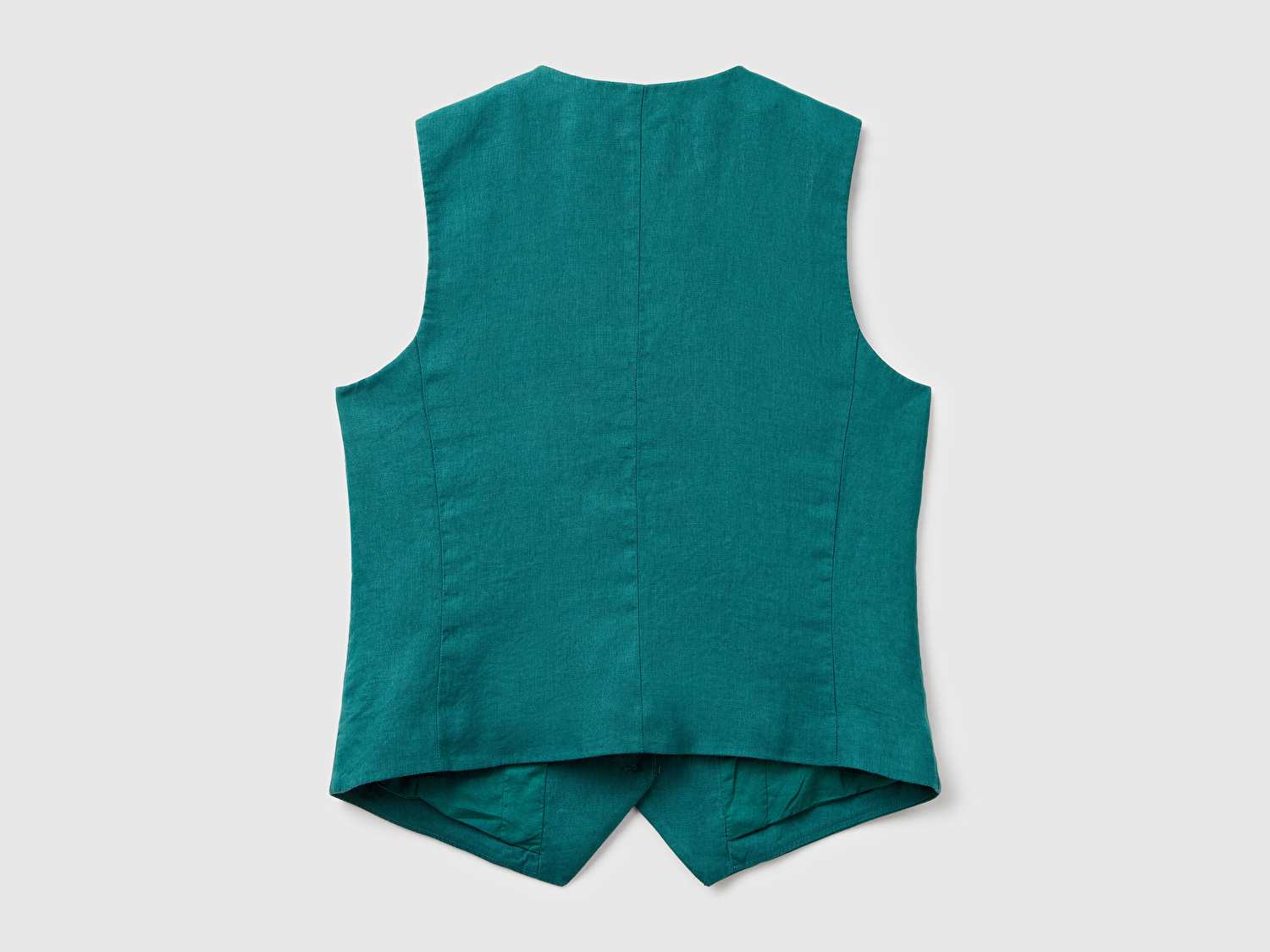 Benetton Kadın Koyu Yeşil %100 Keten Önü Düğme İliklemeli V Yaka Yelek