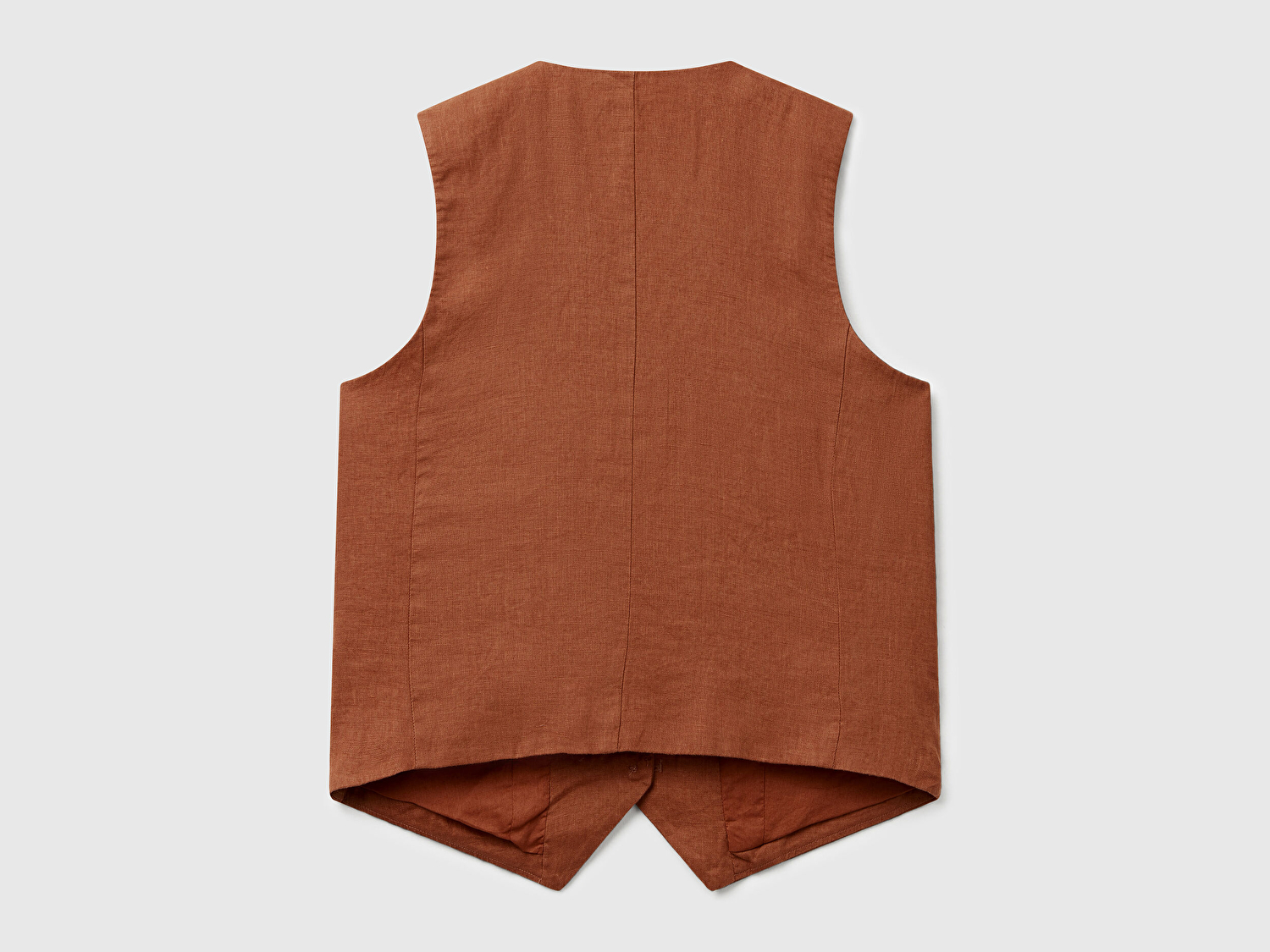 Benetton Kadın Kahverengi %100 Keten Önü Düğme İliklemeli V Yaka Yelek