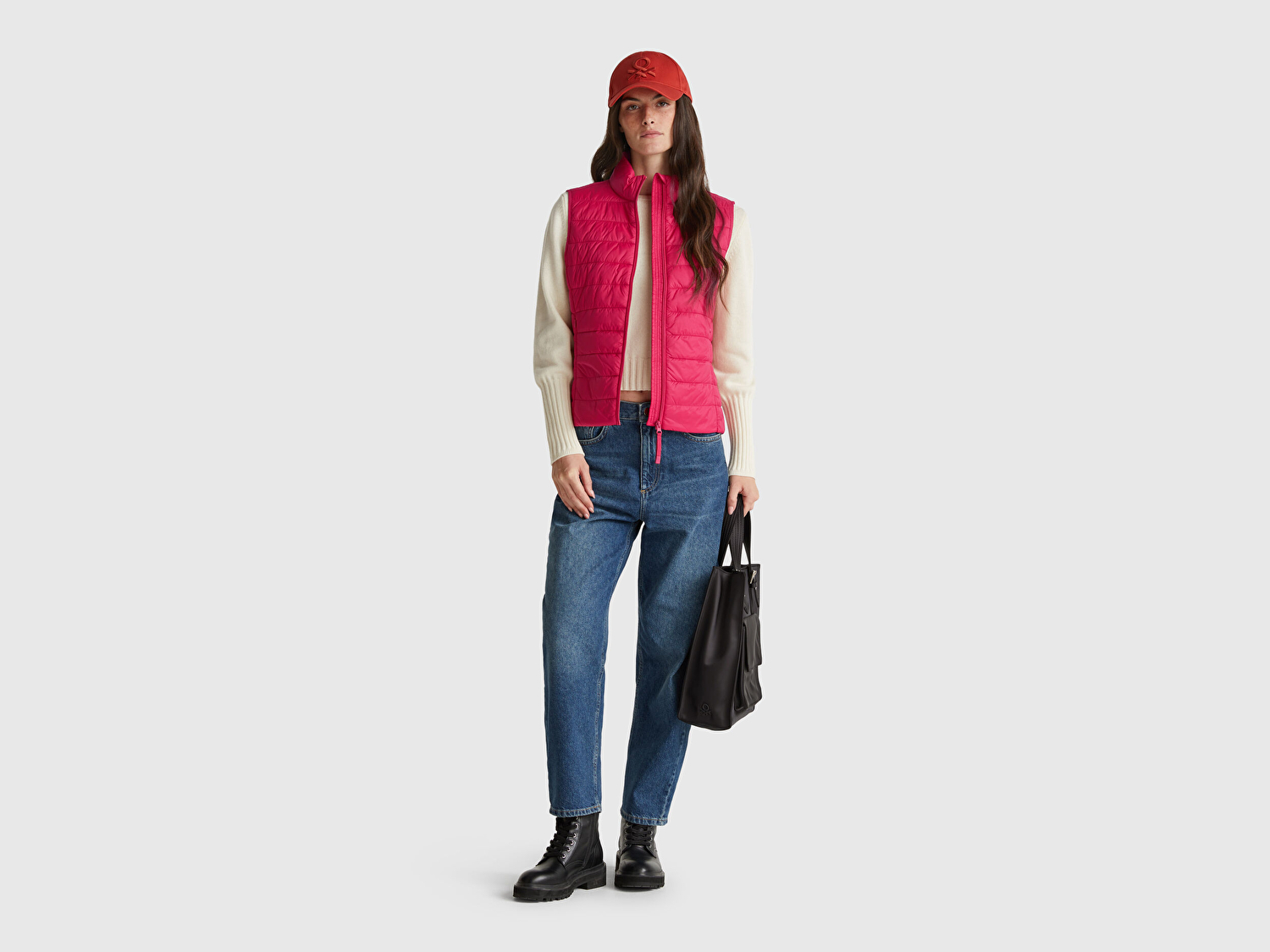 Benetton Kadın Fuşya Polyester Dolgulu Fermuarlı Slim Fit Pufa Yelek