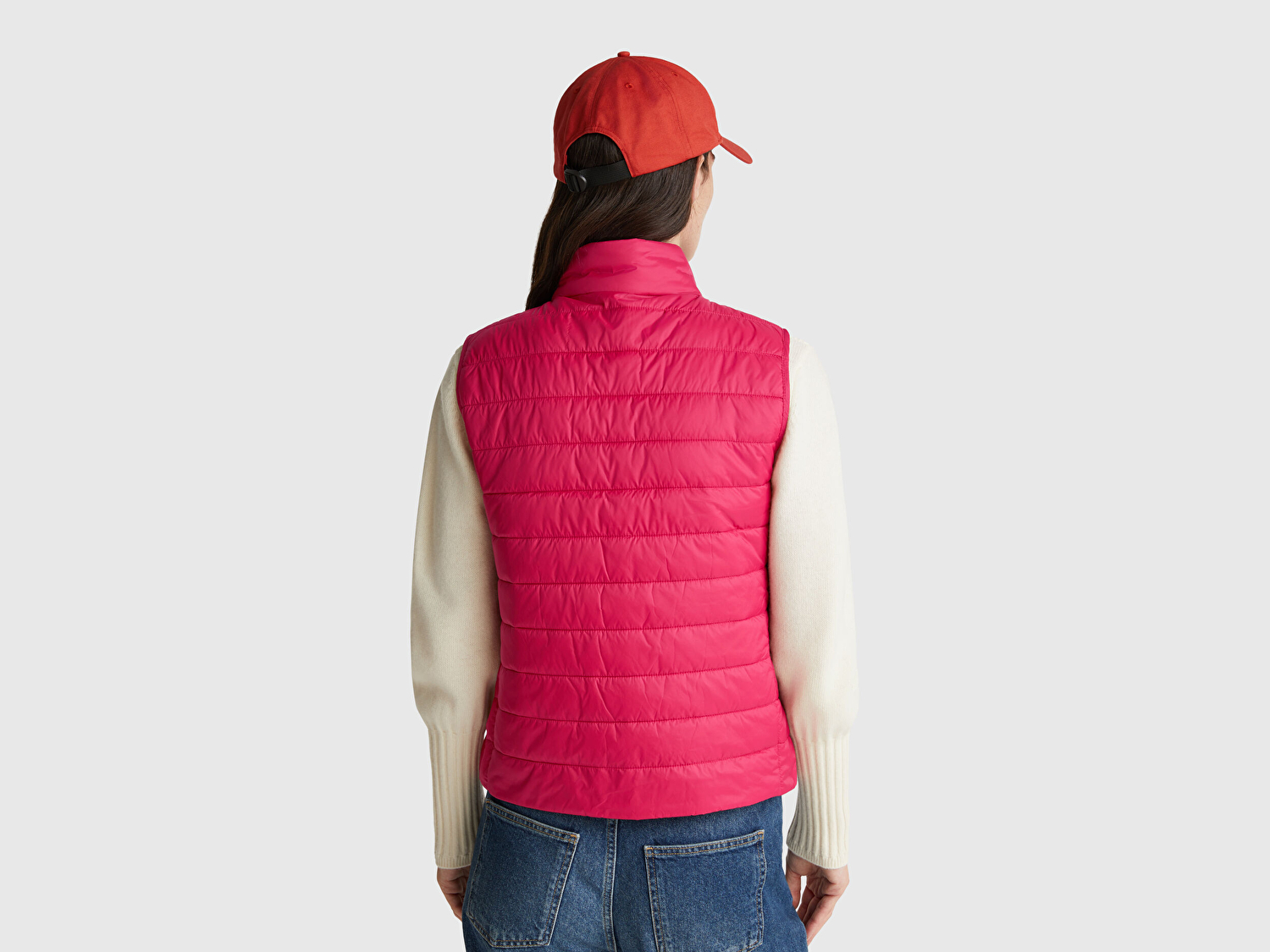 Benetton Kadın Fuşya Polyester Dolgulu Fermuarlı Slim Fit Pufa Yelek