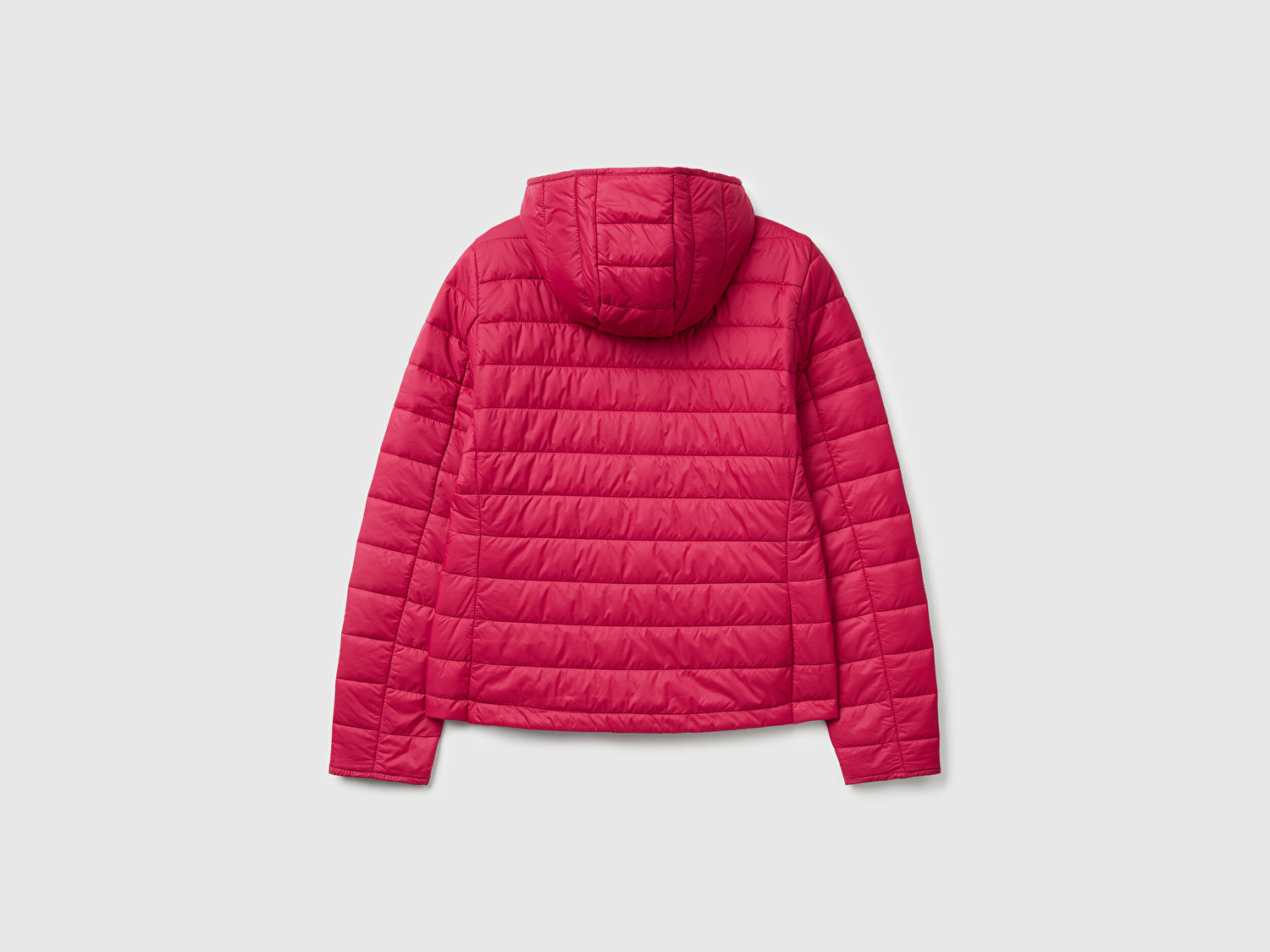 Benetton Kadın Fuşya Polyester Dolgulu Feramuarlı Kapüşonlu Slim Fit Puffer Mont