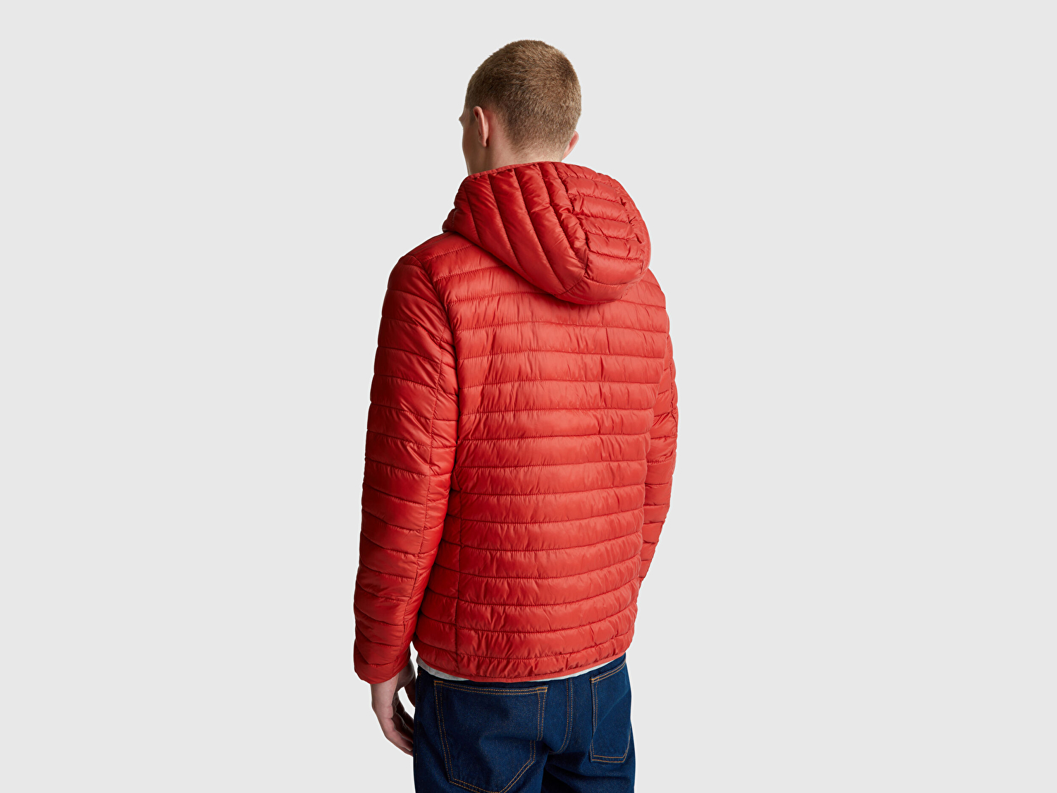 Benetton Erkek Kırmızı Polyester Dolgulu Regular Fit Kapüşonlu Puffer Mont