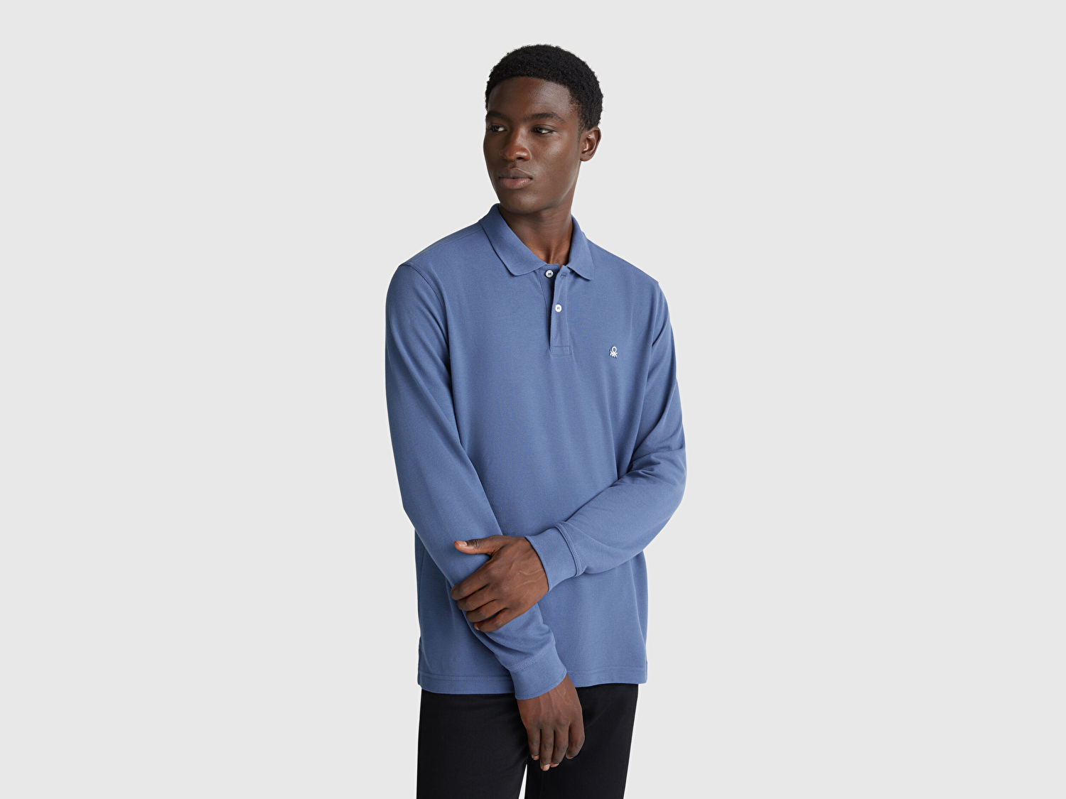 Benetton Erkek Havacı Mavi Uzun Kol Polo T-Shirt