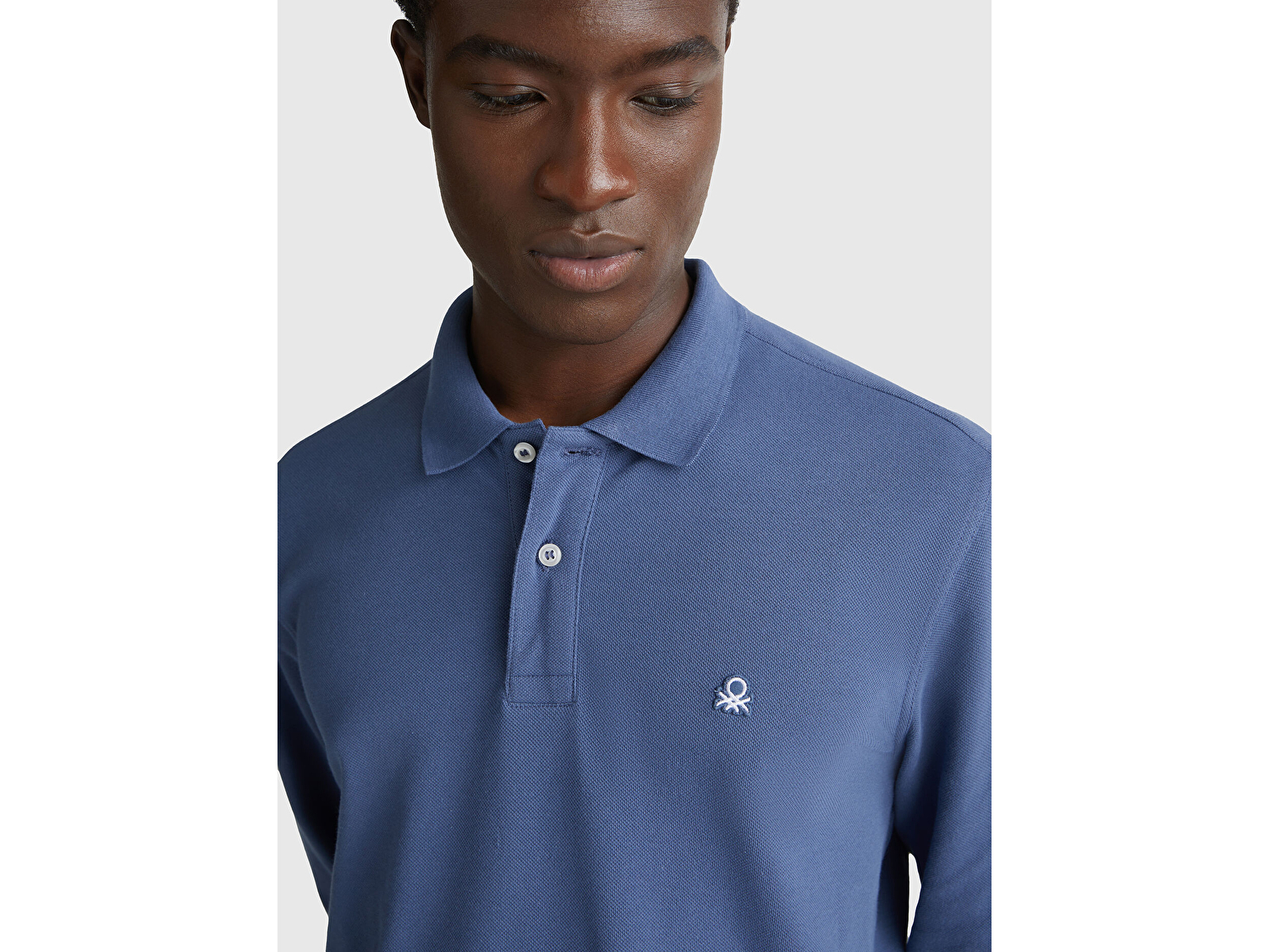 Benetton Erkek Havacı Mavi Uzun Kol Polo T-Shirt