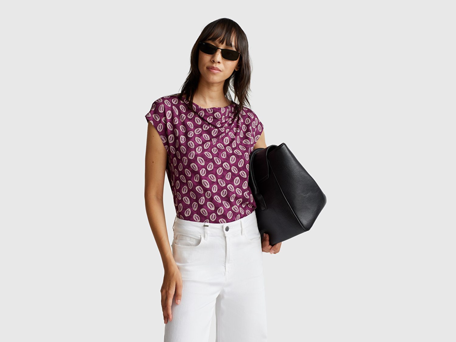 Benetton Kadın Mürdüm Desenli Kolsuz T-Shirt