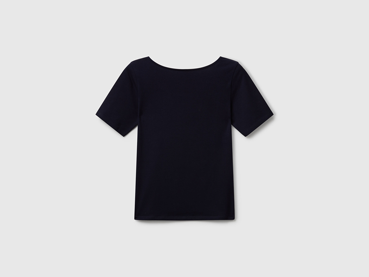 Benetton Kadın Lacivert Pamuk Karışımlı Örme Slim Fit Geniş Yaka T-Shirt