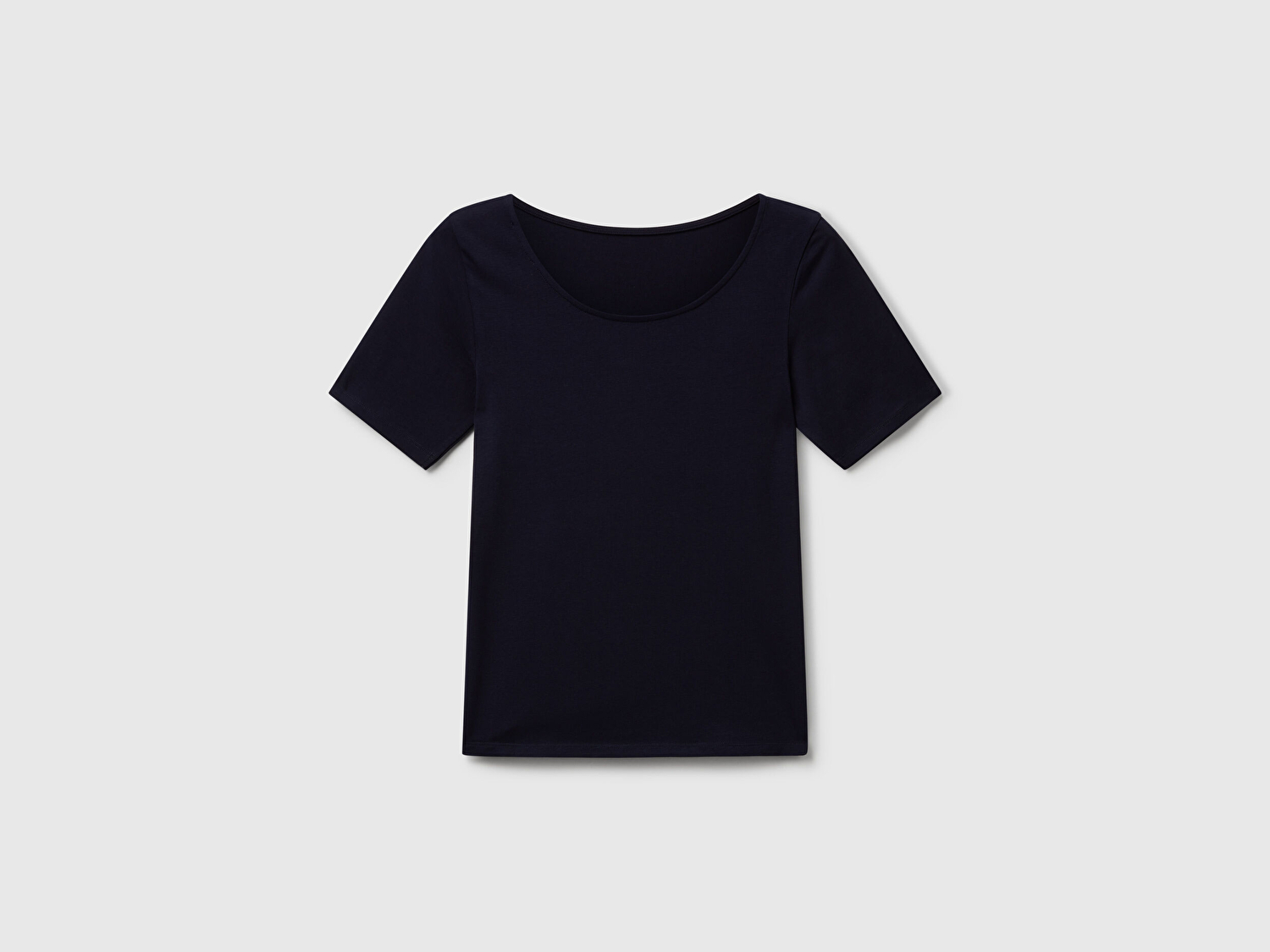 Benetton Kadın Lacivert Pamuk Karışımlı Örme Slim Fit Geniş Yaka T-Shirt