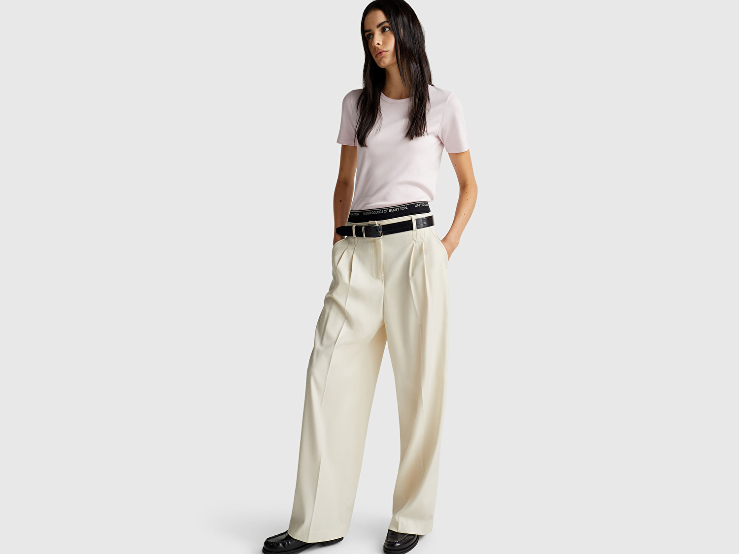 Benetton Kadın Açık Pembe %100 Koton Basic Kısa Kollu Bisiklet Yaka T-Shirt