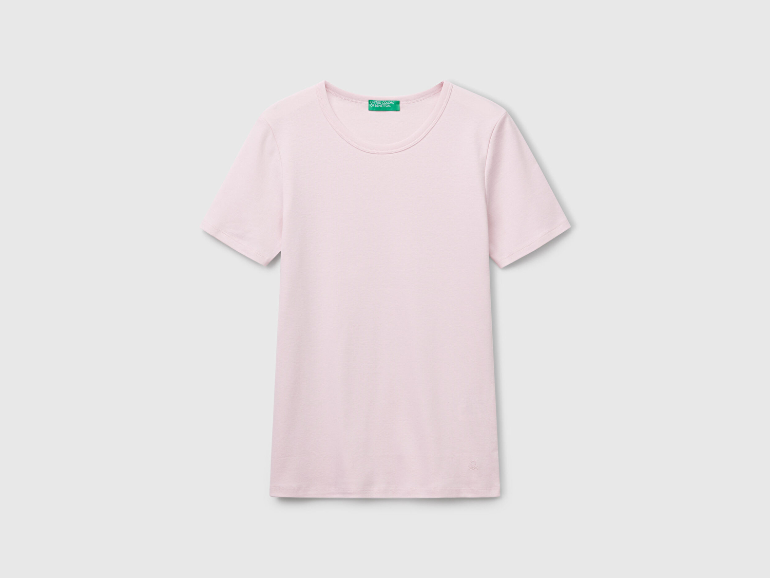 Benetton Kadın Açık Pembe %100 Koton Basic Kısa Kollu Bisiklet Yaka T-Shirt