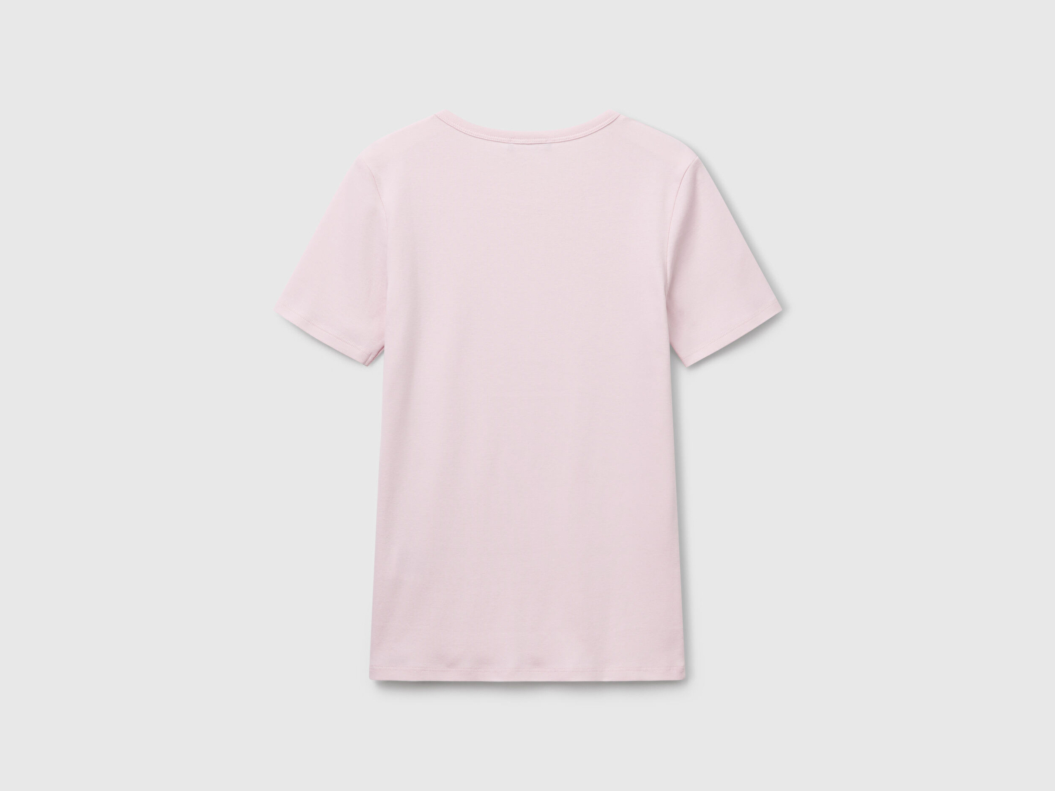 Benetton Kadın Açık Pembe %100 Koton Basic Kısa Kollu Bisiklet Yaka T-Shirt