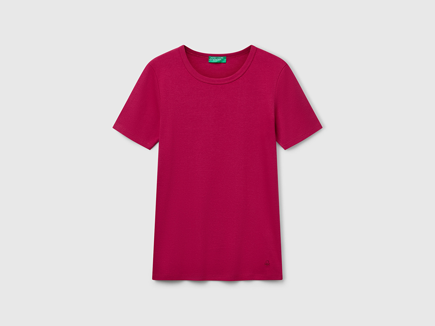 Benetton Kadın Fuşya %100 Koton Basic Kısa Kollu Bisiklet Yaka T-Shirt