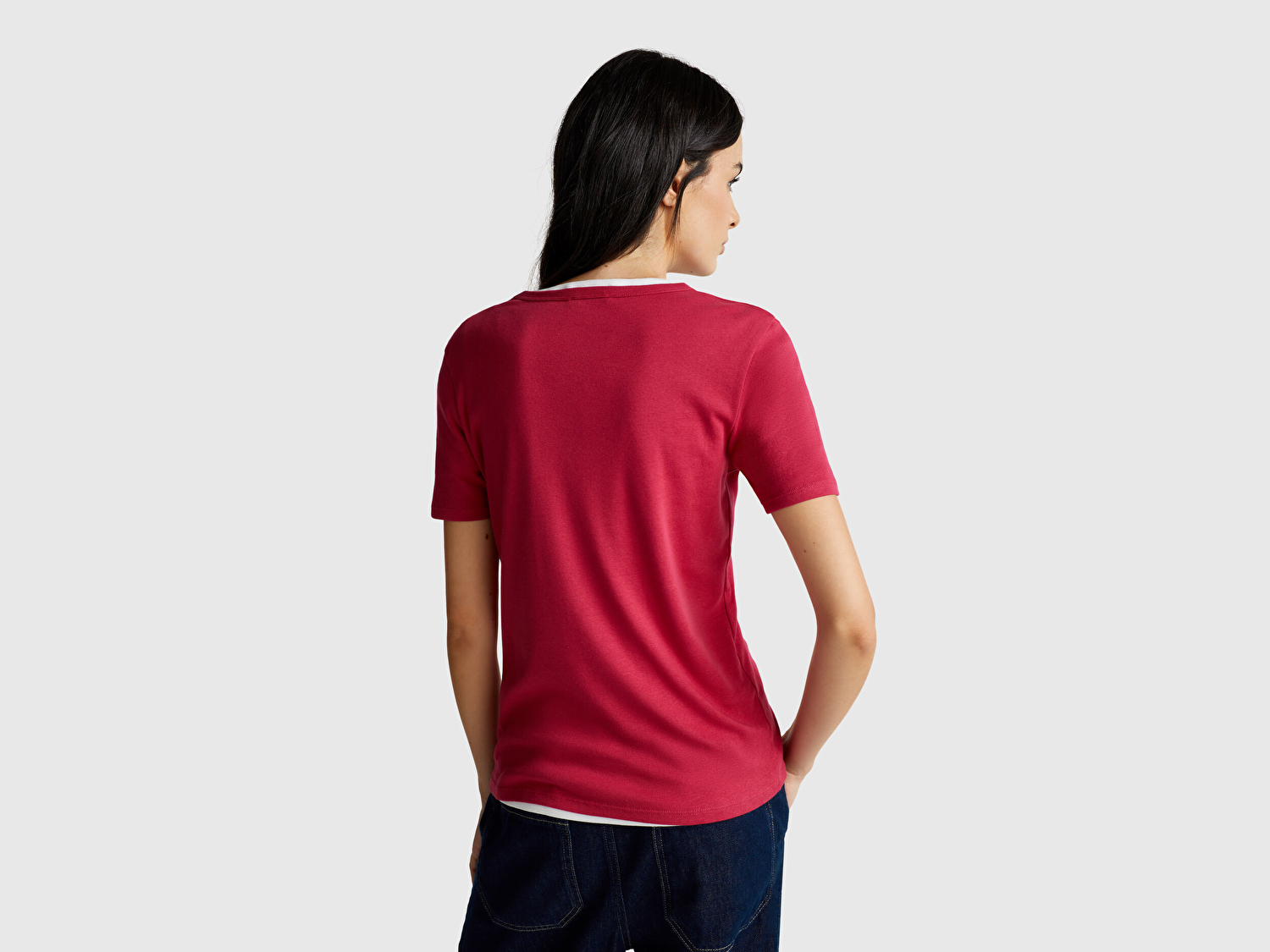Benetton Kadın Fuşya %100 Koton Basic Kısa Kollu Bisiklet Yaka T-Shirt