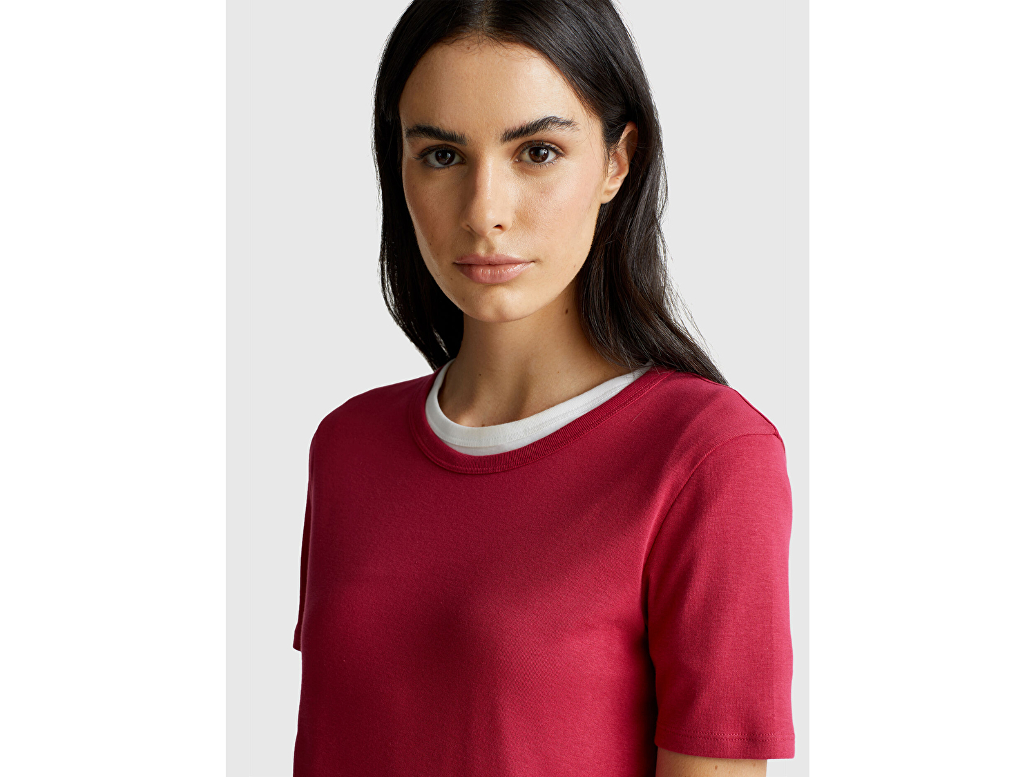 Benetton Kadın Fuşya %100 Koton Basic Kısa Kollu Bisiklet Yaka T-Shirt