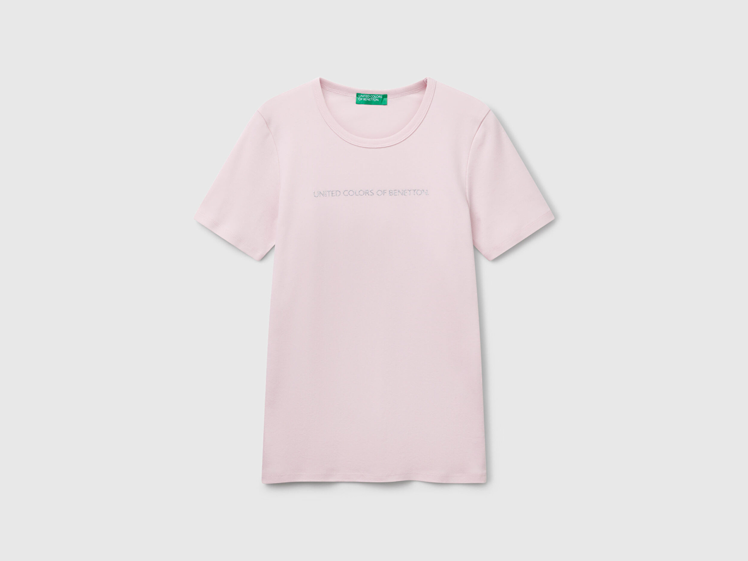 Benetton Kadın Açık Pembe %100 Koton Benetton Yazılı Basic T-Shirt