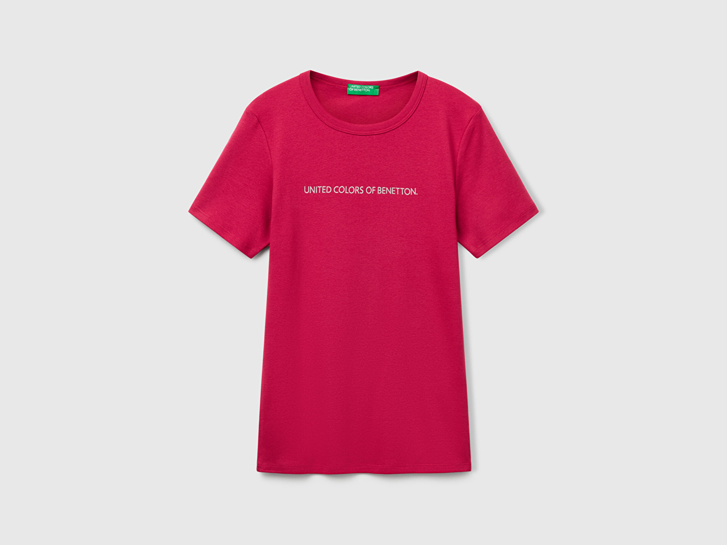 Benetton Kadın Fuşya %100 Koton Benetton Yazılı Basic T-Shirt