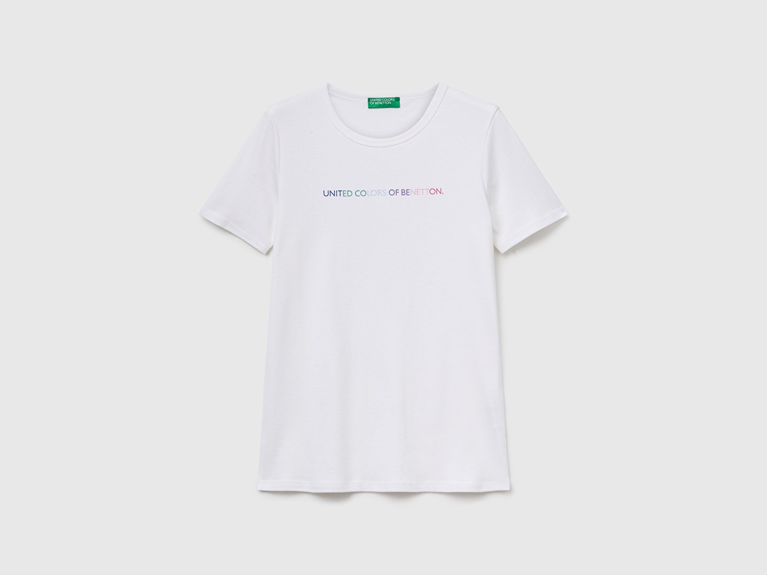 Benetton Kadın Beyaz-Renkli Yazılı %100 Koton Benetton Yazılı Basic T-Shirt