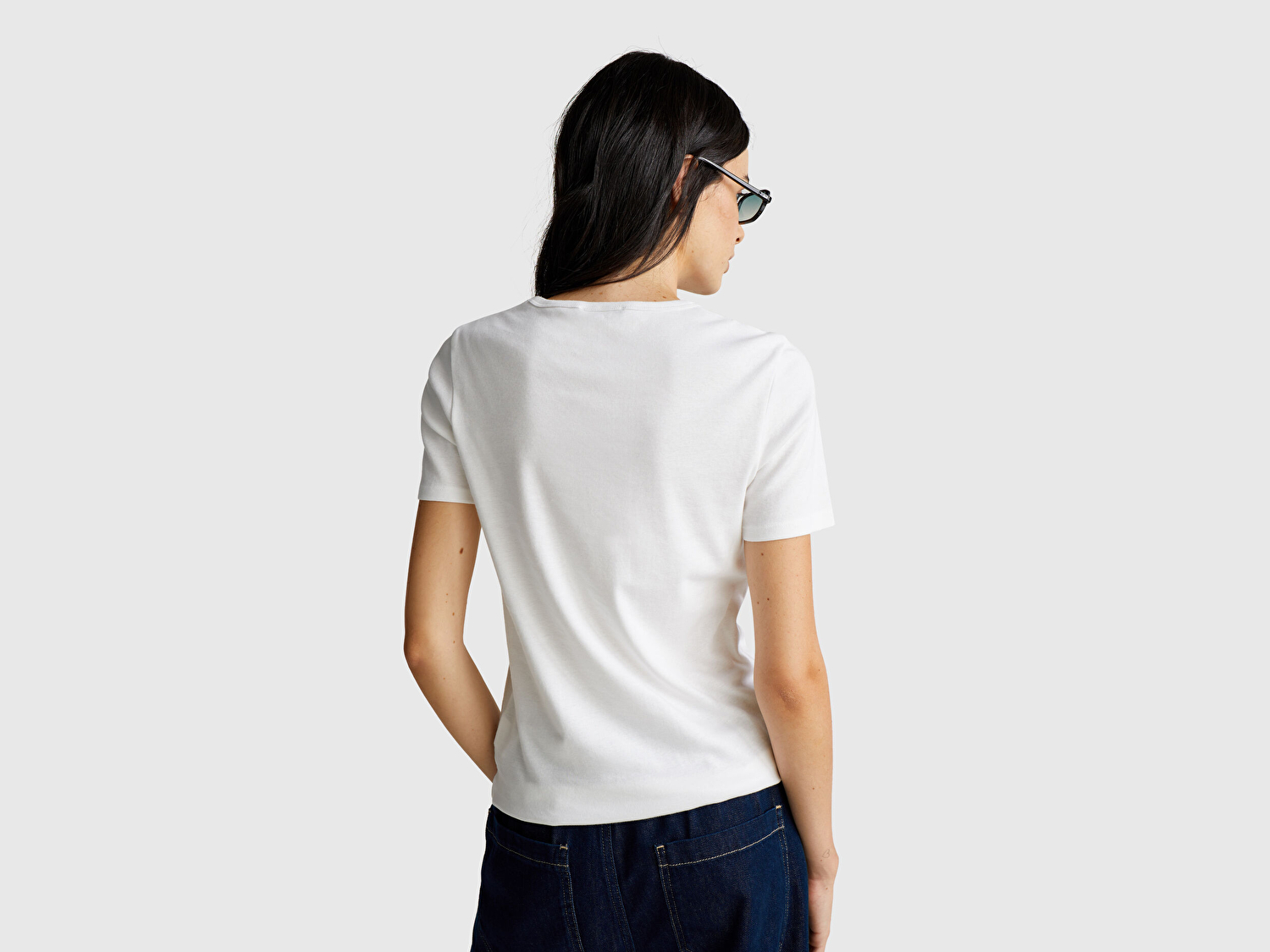 Benetton Kadın Beyaz-Renkli Yazılı %100 Koton Benetton Yazılı Basic T-Shirt