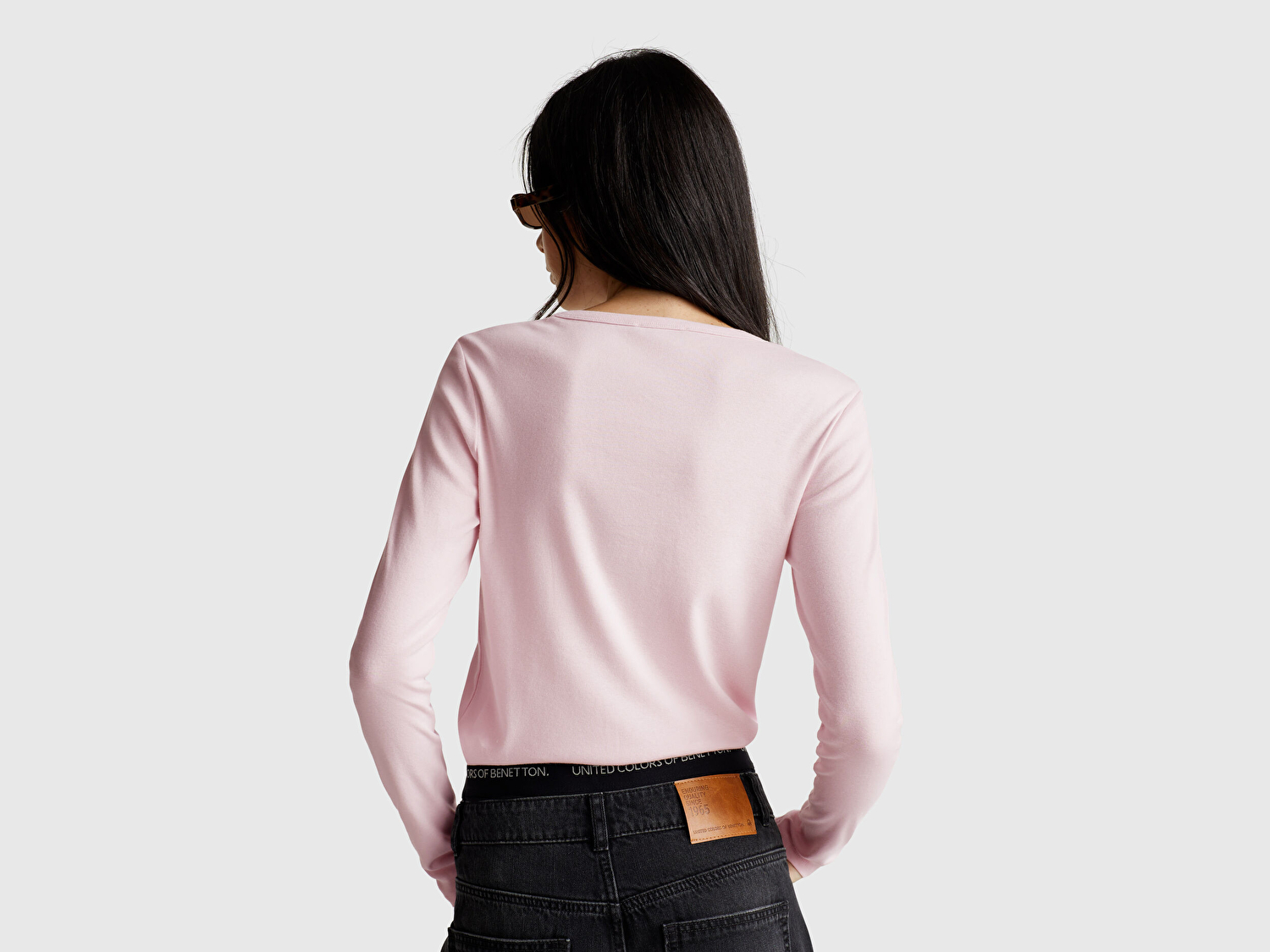 Benetton Kadın Açık Pembe Basic Bisiklet Yaka Uzun Kollu T-Shirt