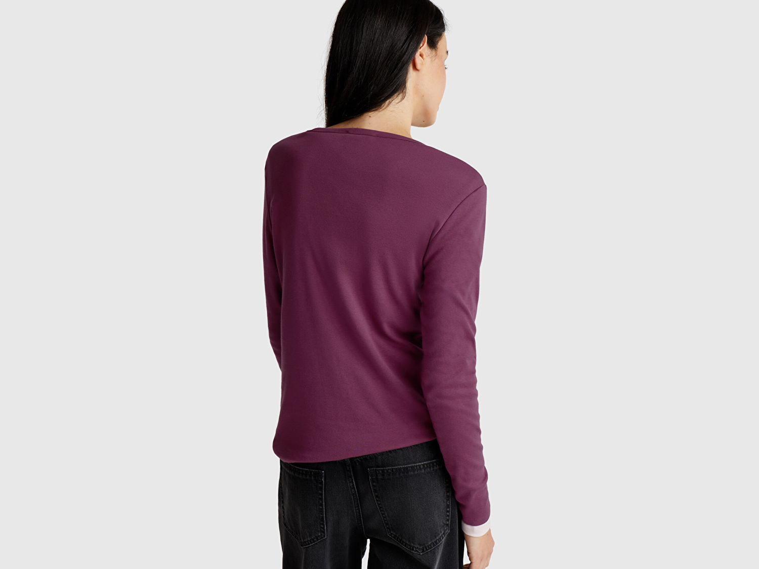 Benetton Kadın Mürdüm Basic Bisiklet Yaka Uzun Kollu T-Shirt