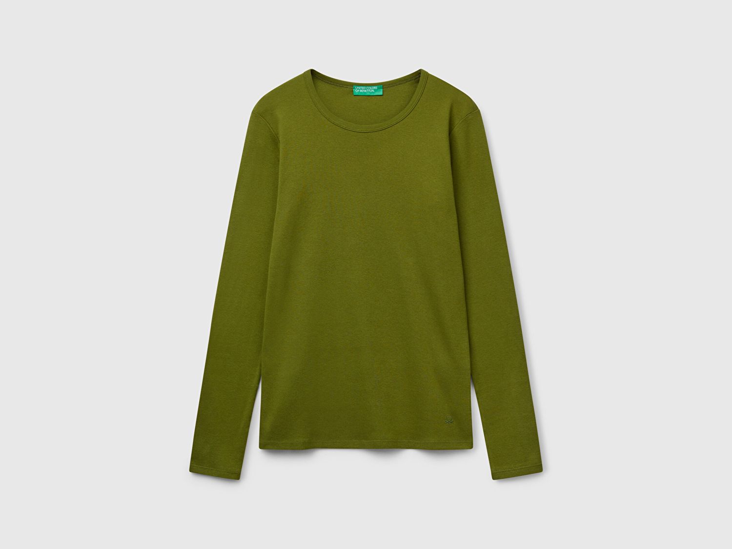 Benetton Kadın Haki Yeşili Basic Bisiklet Yaka Uzun Kollu T-Shirt