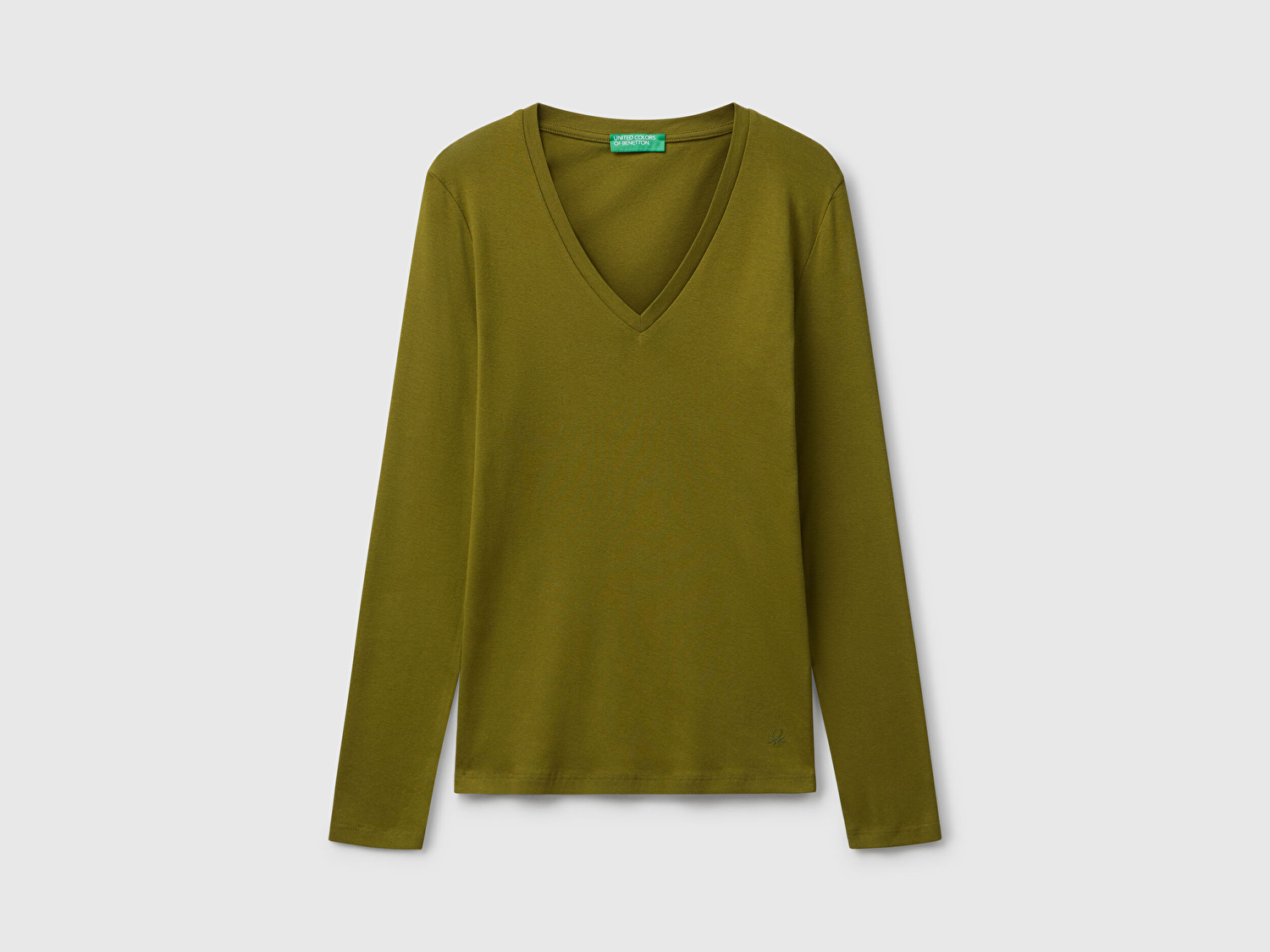 Benetton Kadın Haki Yeşili Basic V Yaka Uzun Kollu T-Shirt