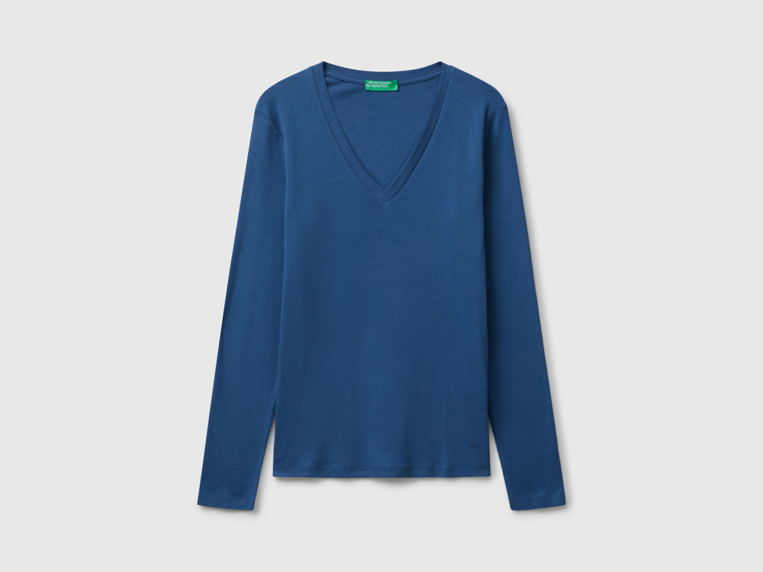 Benetton Kadın İndigo Mavisi Basic V Yaka Uzun Kollu T-Shirt