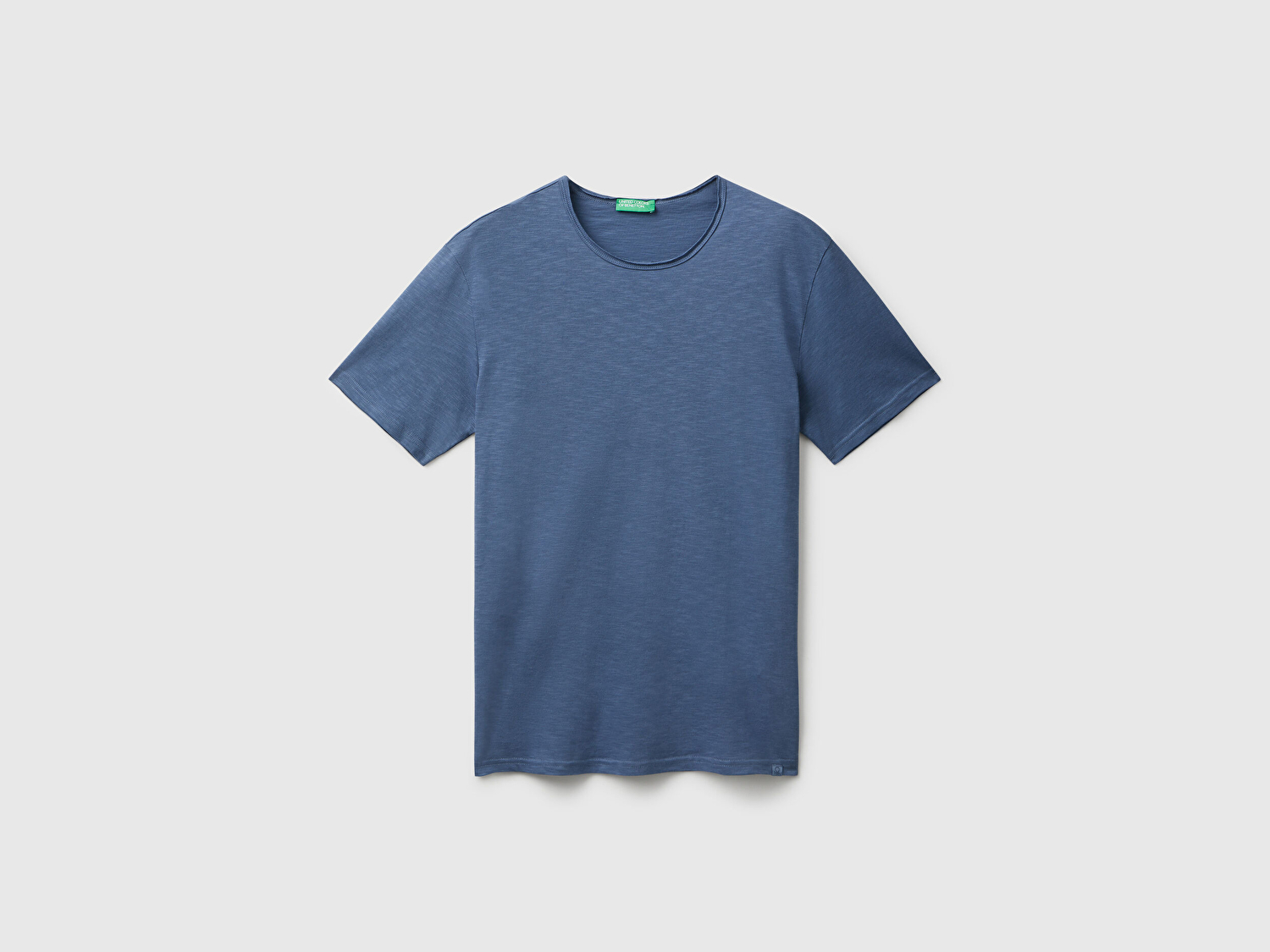 Benetton Erkek Havacı Mavi Bisiklet Yaka Slub T-shirt