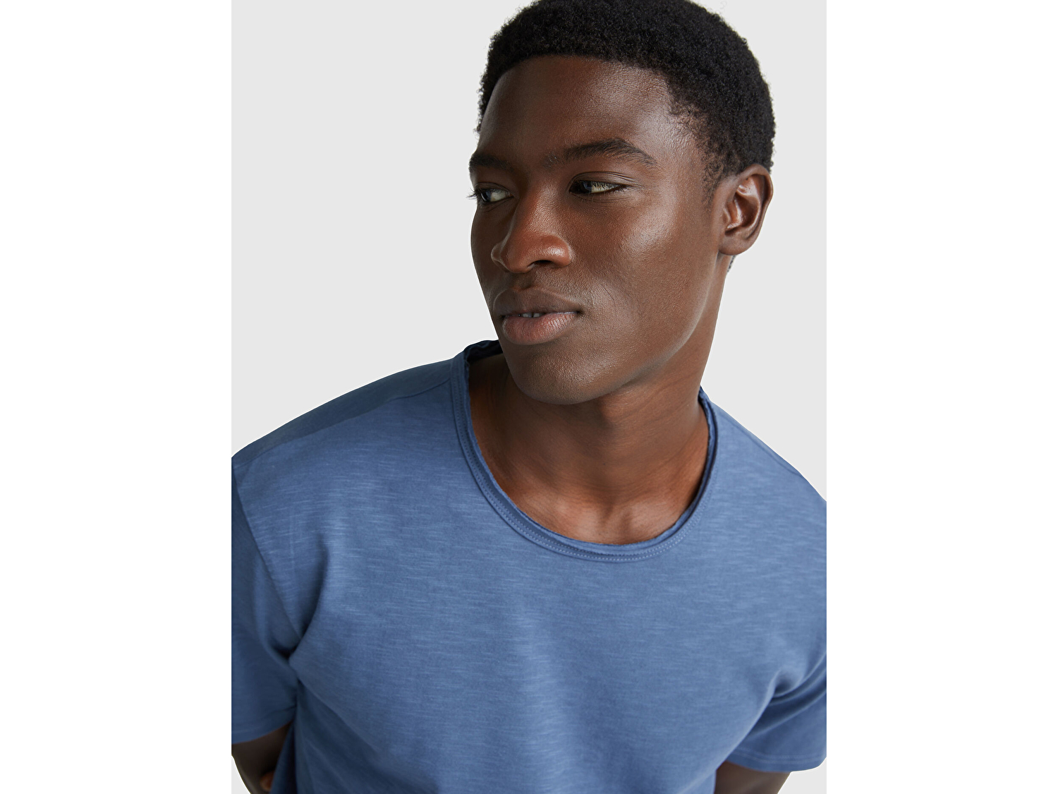 Benetton Erkek Havacı Mavi Bisiklet Yaka Slub T-shirt