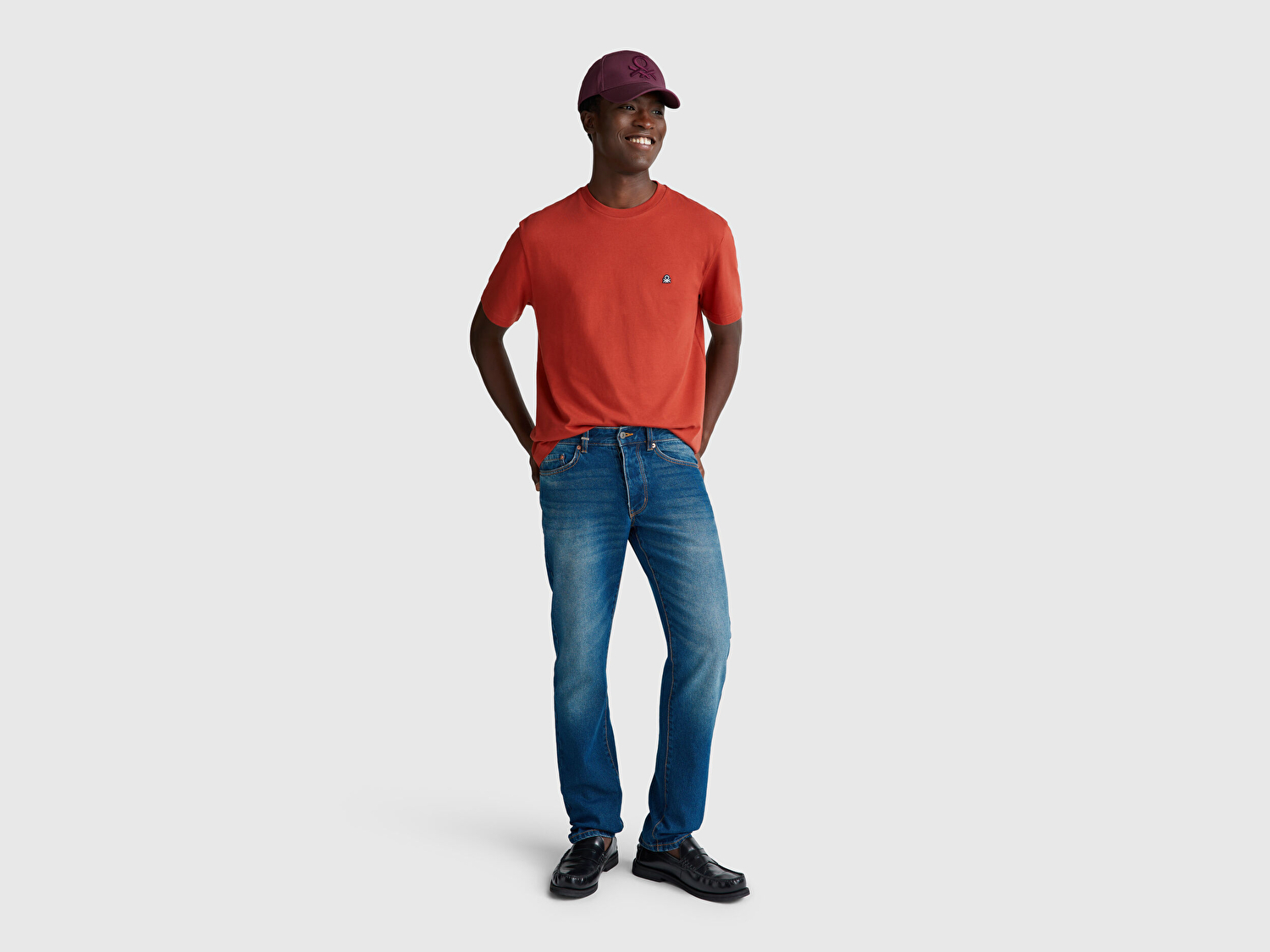 Benetton Erkek Kırmızı %100 Koton Benetton Logolu Bisiklet Yaka T-Shirt