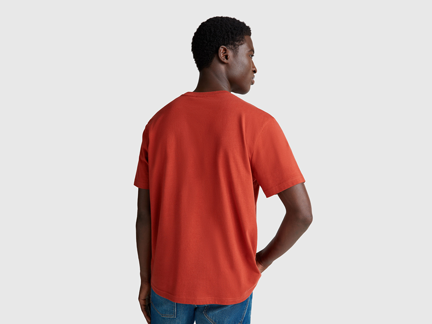 Benetton Erkek Kırmızı %100 Koton Benetton Logolu Bisiklet Yaka T-Shirt