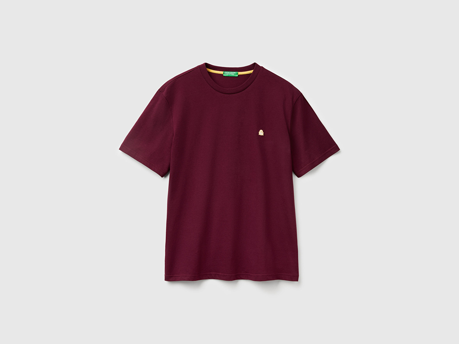 Benetton Erkek Bordo %100 Koton Benetton Logolu Bisiklet Yaka T-Shirt