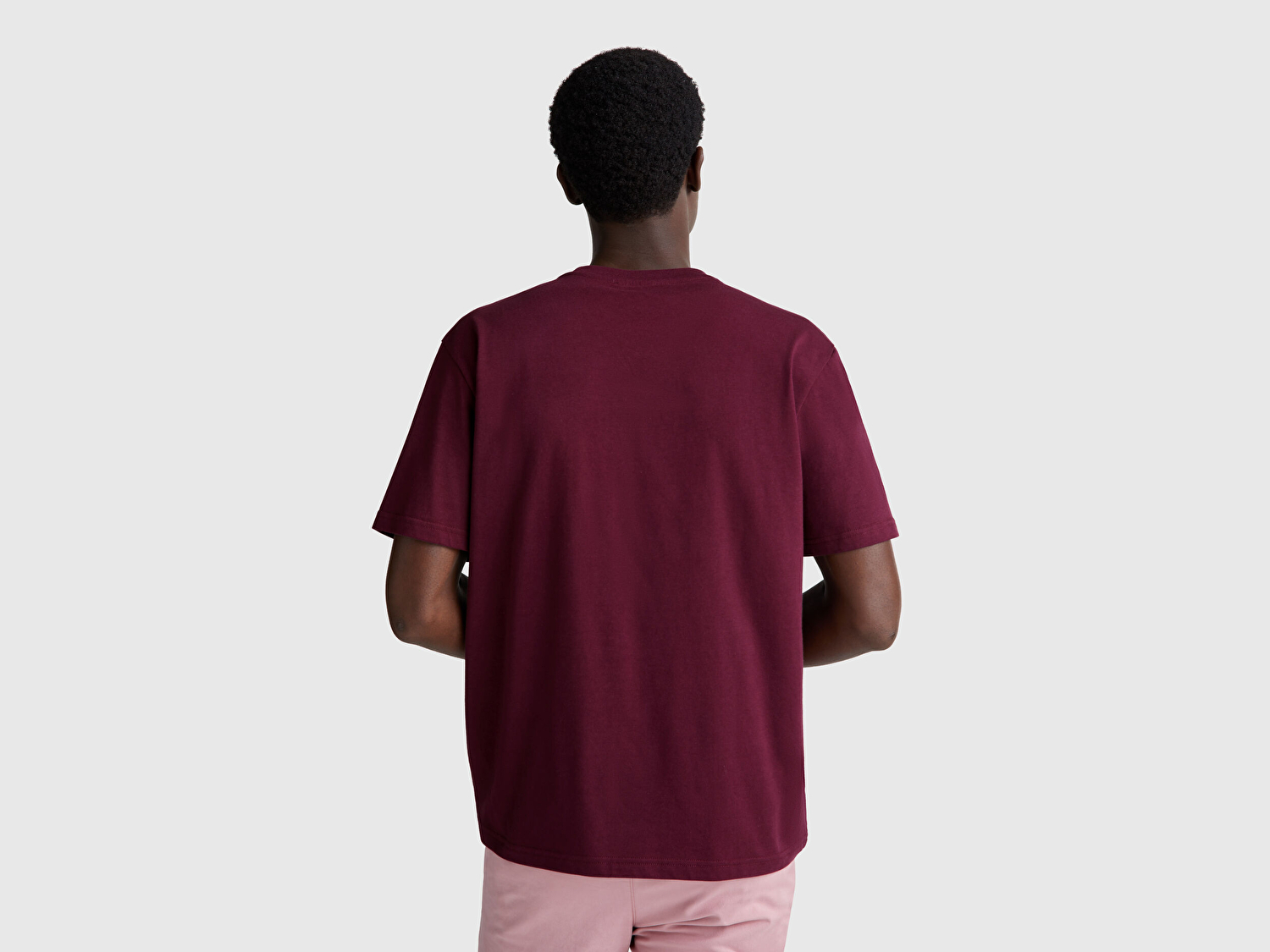 Benetton Erkek Bordo %100 Koton Benetton Logolu Bisiklet Yaka T-Shirt