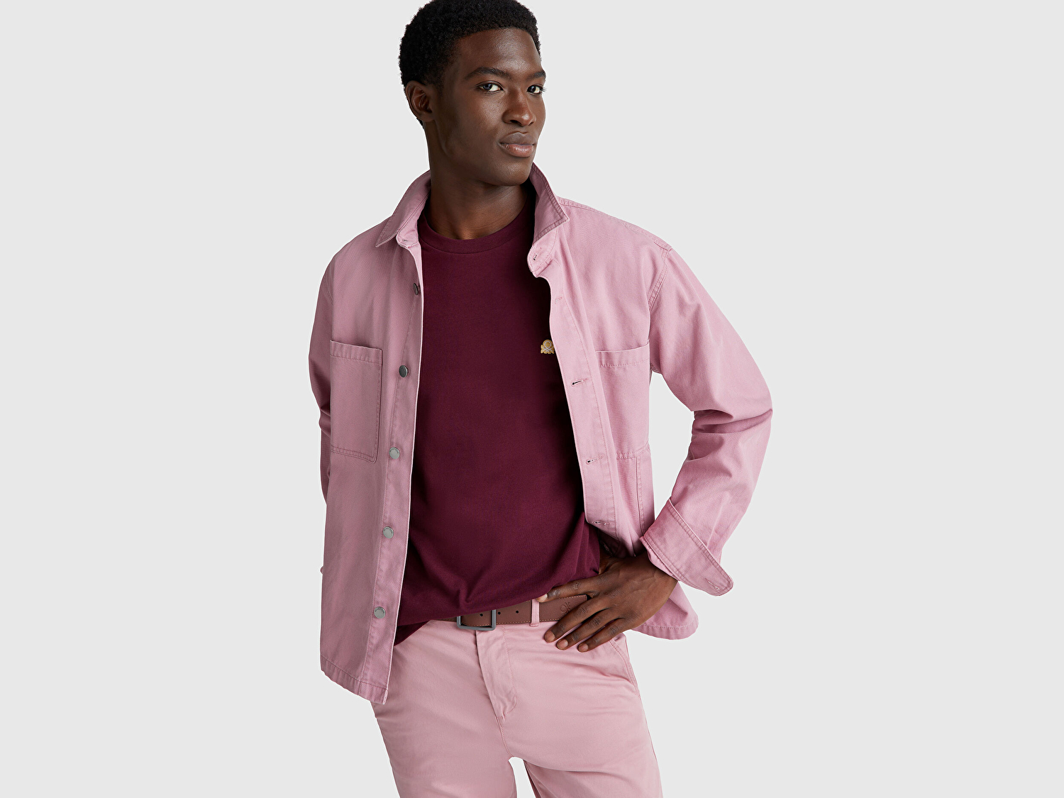 Benetton Erkek Bordo %100 Koton Benetton Logolu Bisiklet Yaka T-Shirt