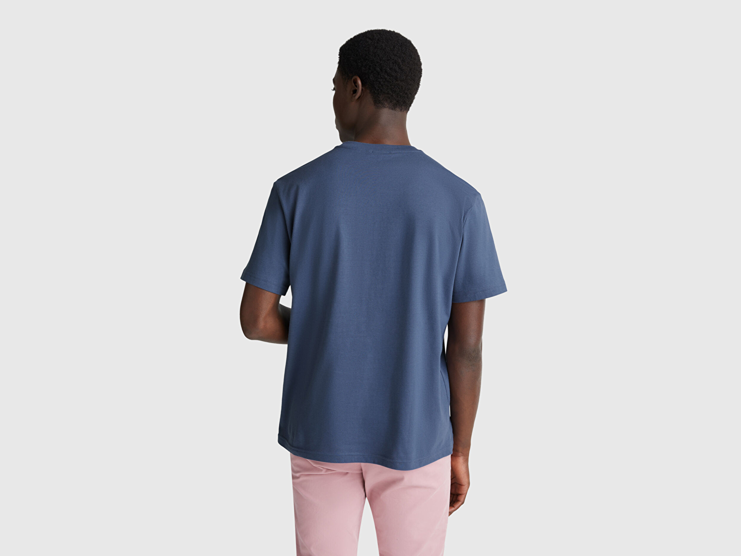 Benetton Erkek Havacı Mavi %100 Koton Benetton Logolu Bisiklet Yaka T-Shirt