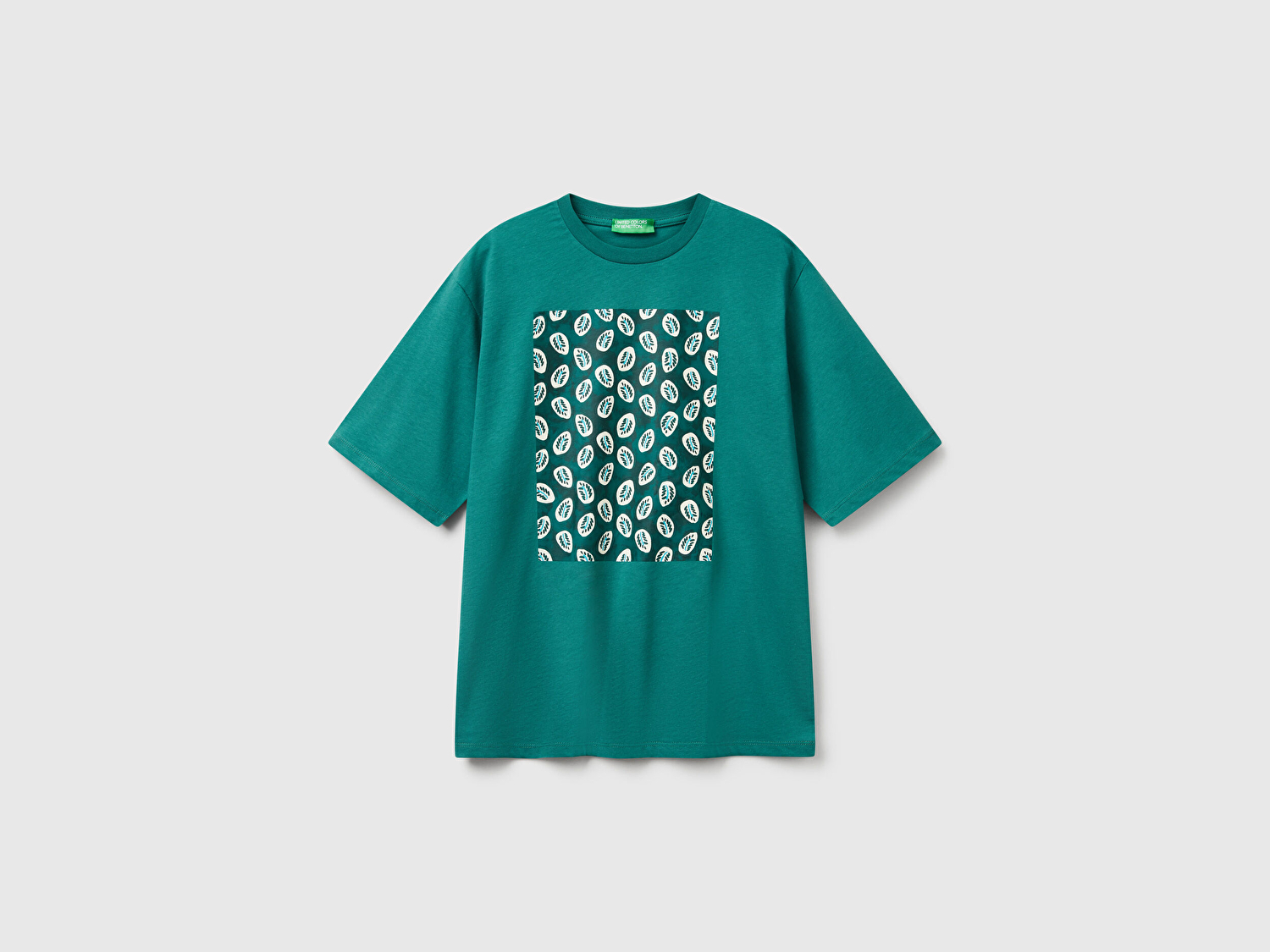 Benetton Kadın Koyu Yeşil Koton Karışımlı Baskılı T-Shirt