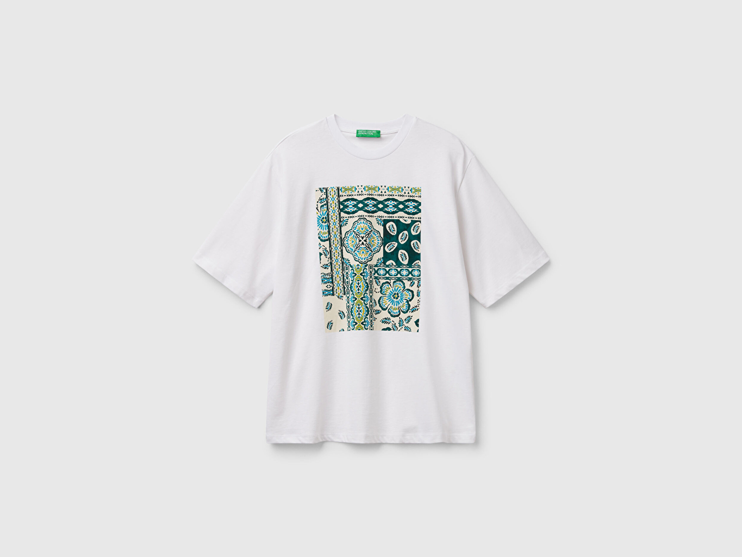 Benetton Kadın Beyaz Koton Karışımlı Baskılı T-Shirt
