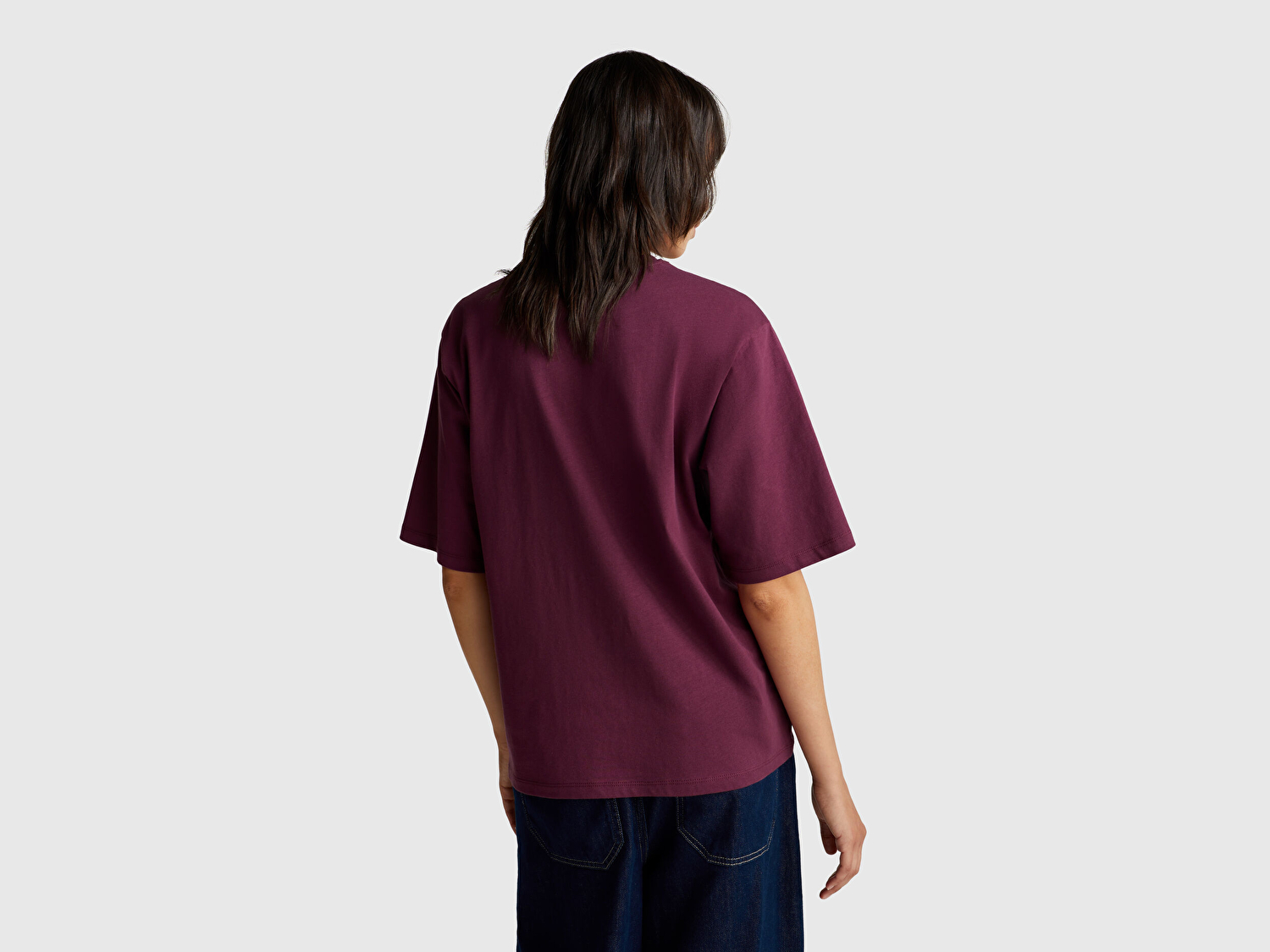Benetton Kadın Mürdüm Koton Karışımlı Baskılı T-Shirt