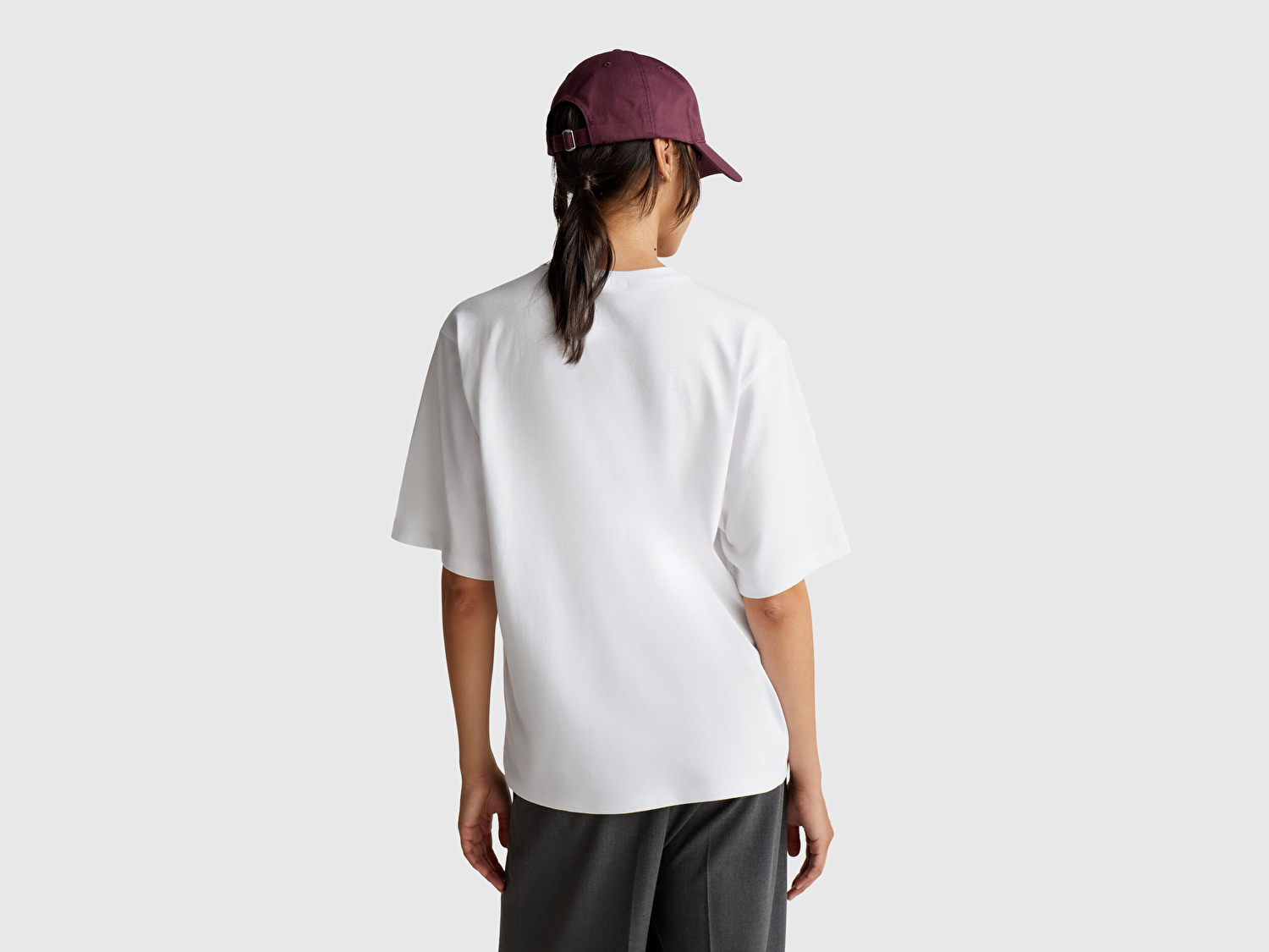 Benetton Kadın Mürdüm Mix Koton Karışımlı Baskılı T-Shirt