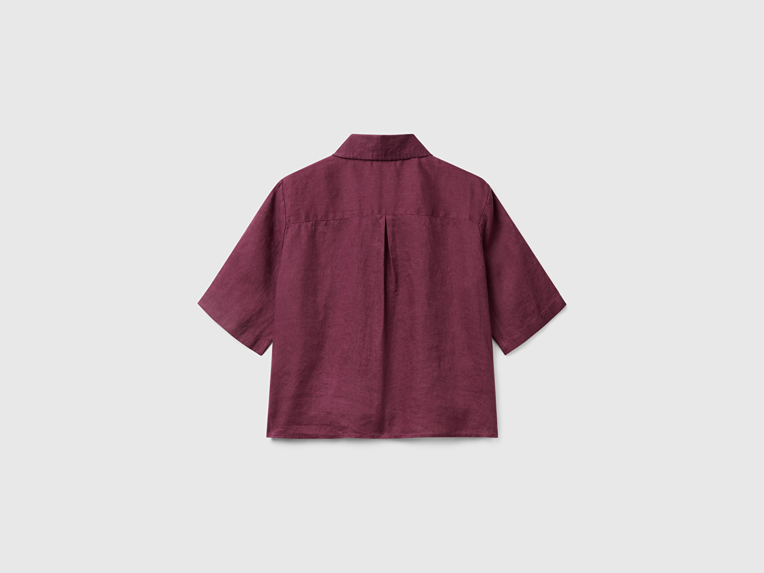 Benetton Kadın Mürdüm %100 Keten Yarım Kollu Düz Gömlek